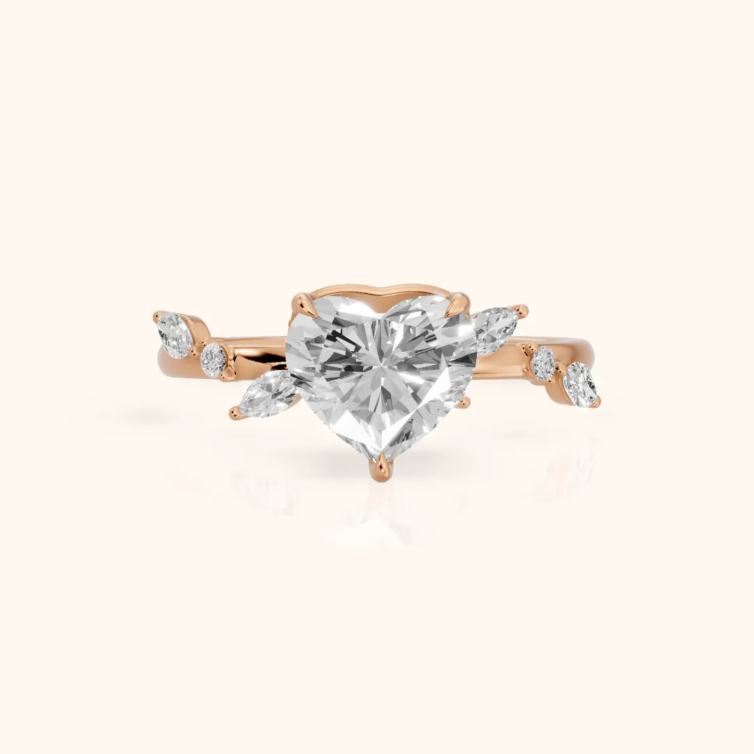 Vivian Leaf Heart Diamond Engagement Ring in Rose Gold — view 2