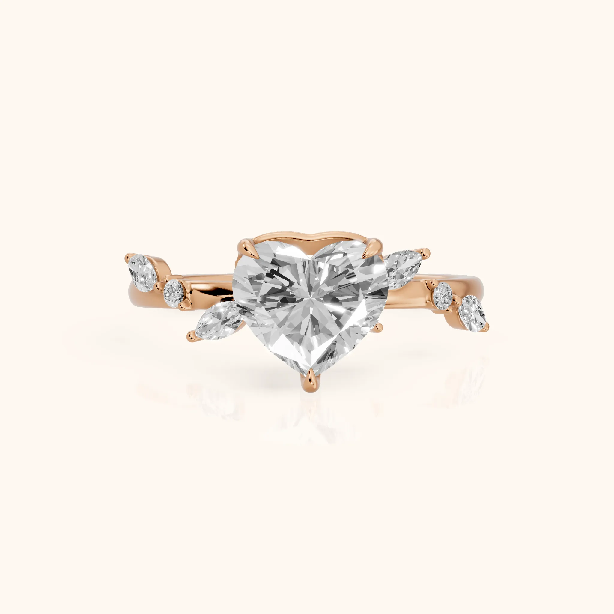 Vivian Leaf Heart Diamond Engagement Ring in Rose Gold — view 1