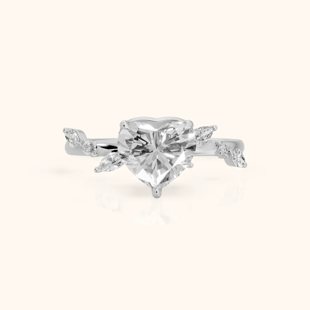 Vivian Leaf Heart Diamond Engagement Ring in Platinum — view 2