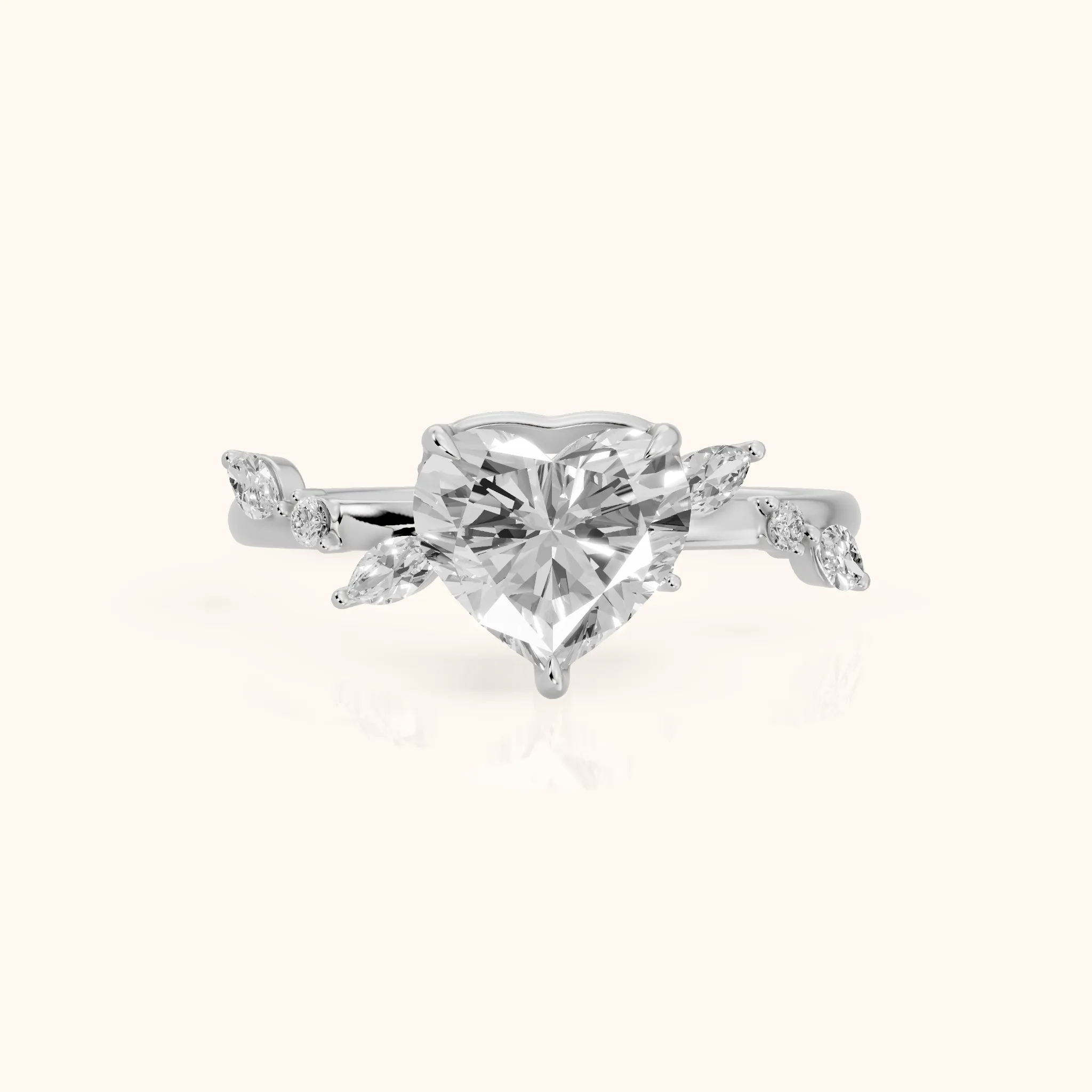 Vivian Leaf Heart Diamond Engagement Ring in Platinum — view 1