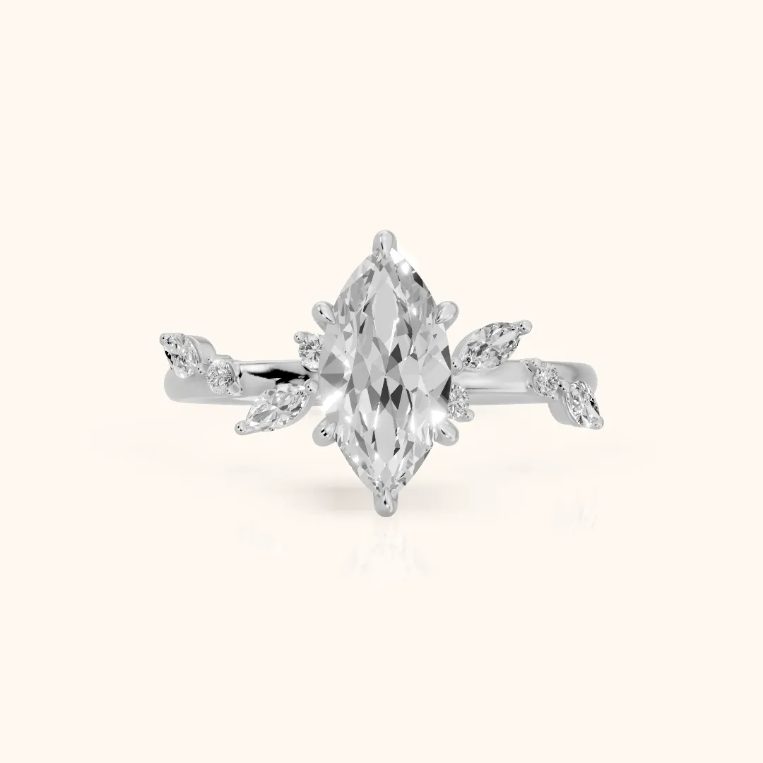 Vivian Leaf Marquise Diamond Engagement Ring in Silver — view 2