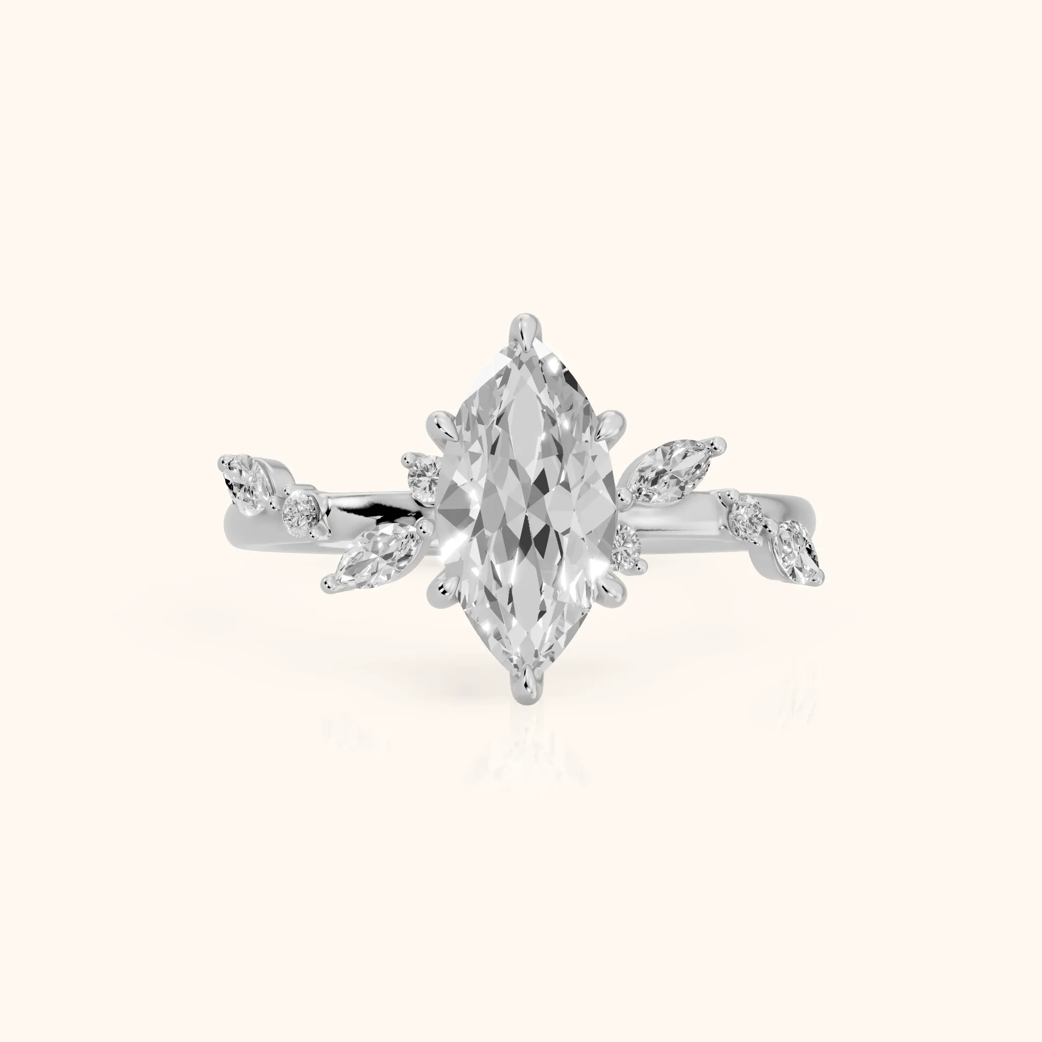 Vivian Leaf Marquise Diamond Engagement Ring in Silver — view 1