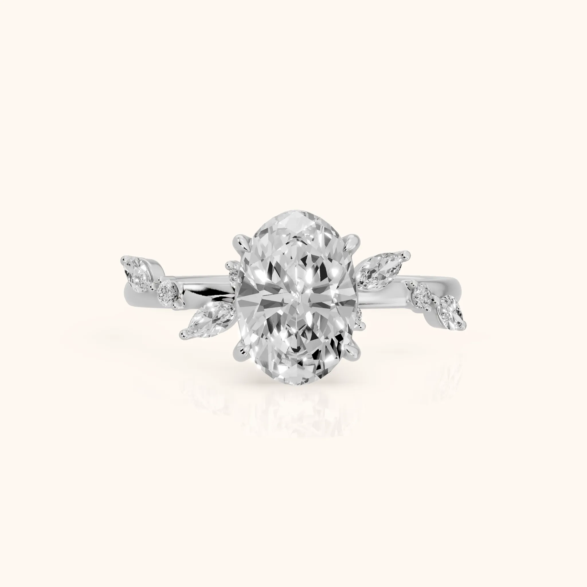 Vivian Leaf Oval Diamond Engagement Ring in Silver — view 1