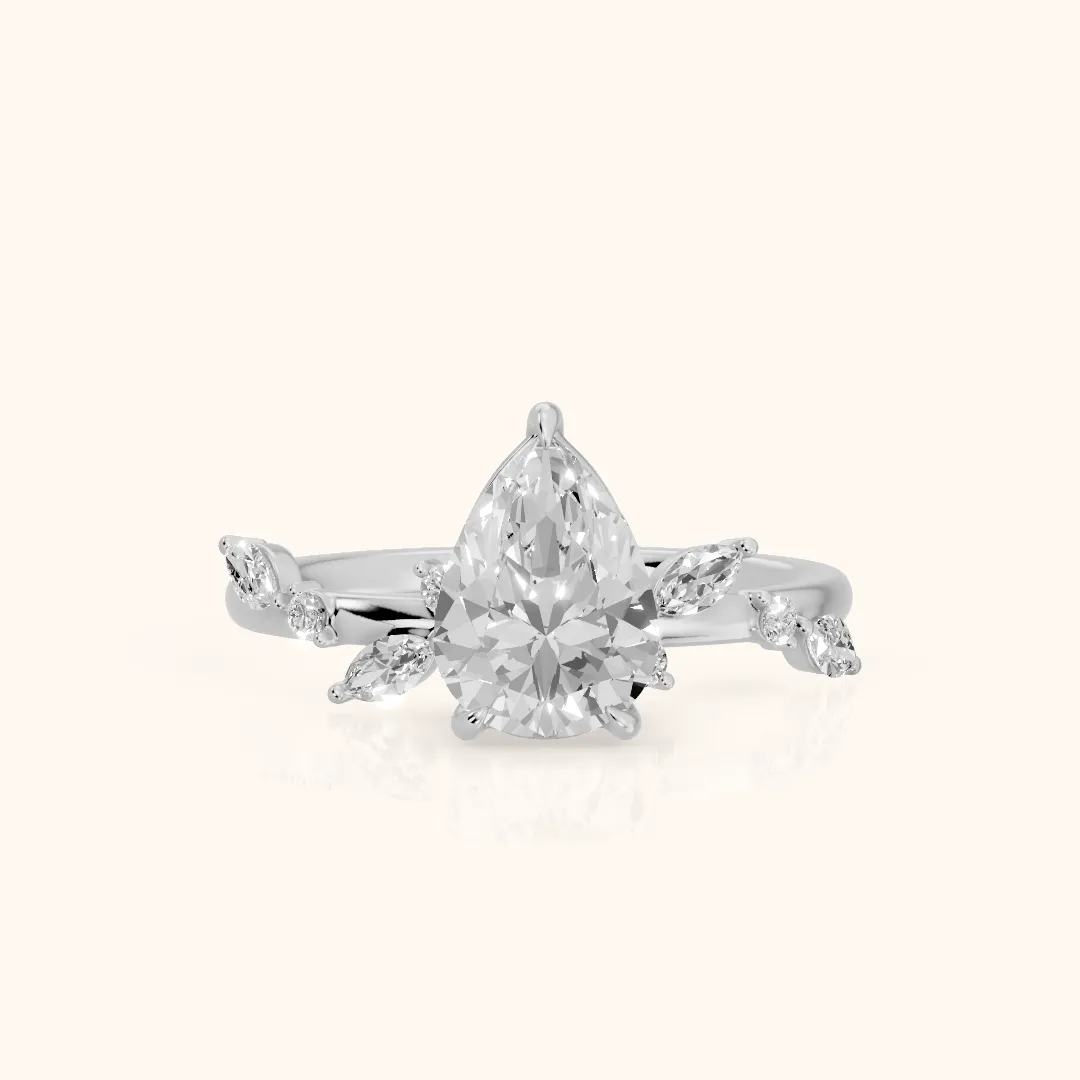 Vivian Leaf Pear Diamond Engagement Ring in Silver — view 2