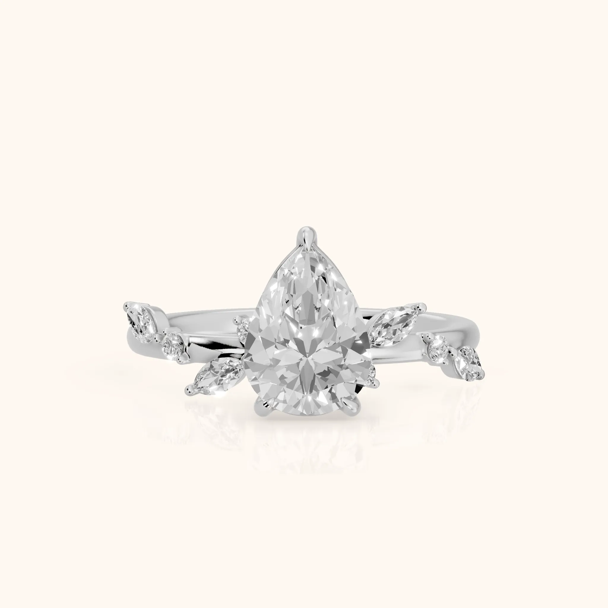 Vivian Leaf Pear Diamond Engagement Ring in Silver — view 1