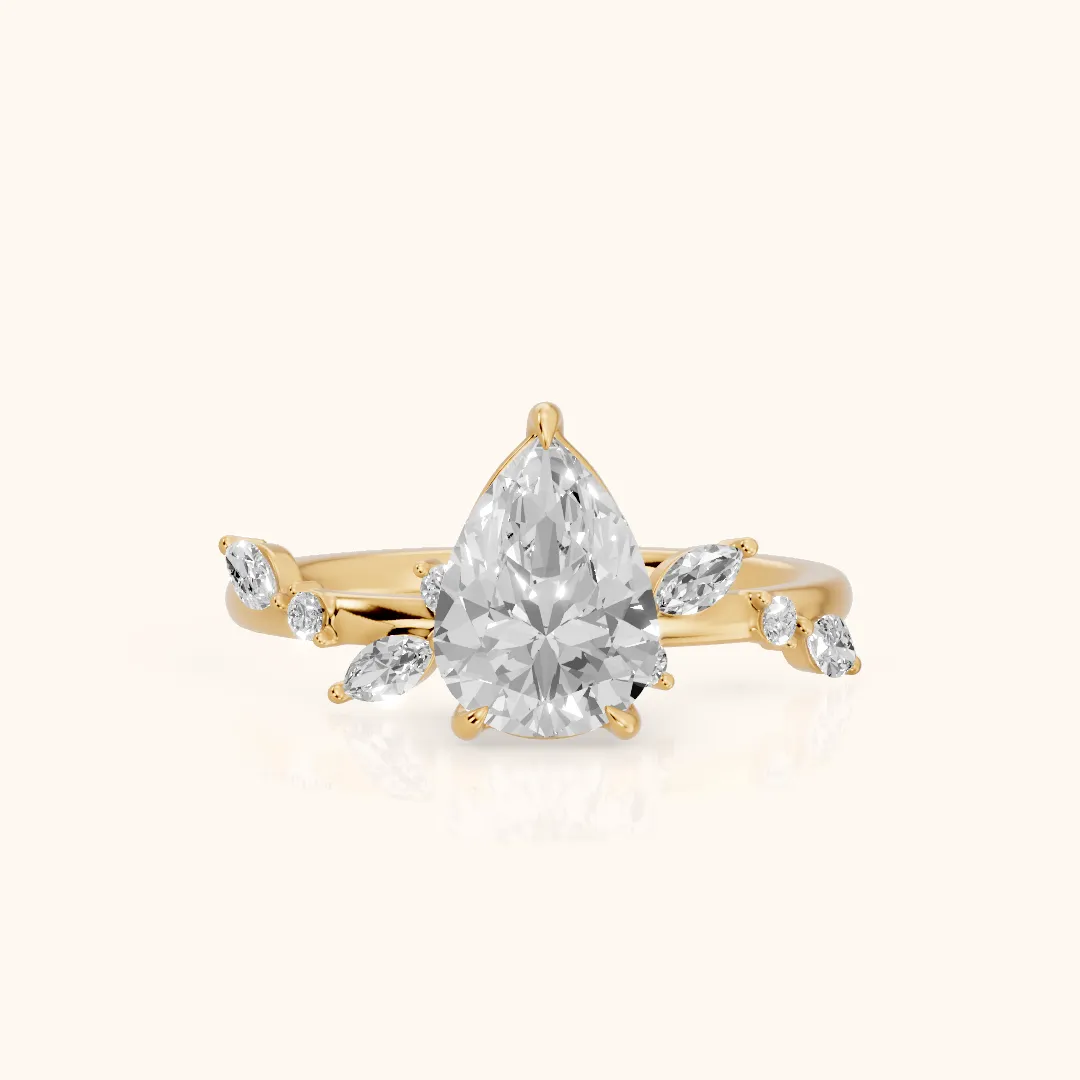 Vivian Leaf Pear Diamond Engagement Ring in Yellow Gold — view 2