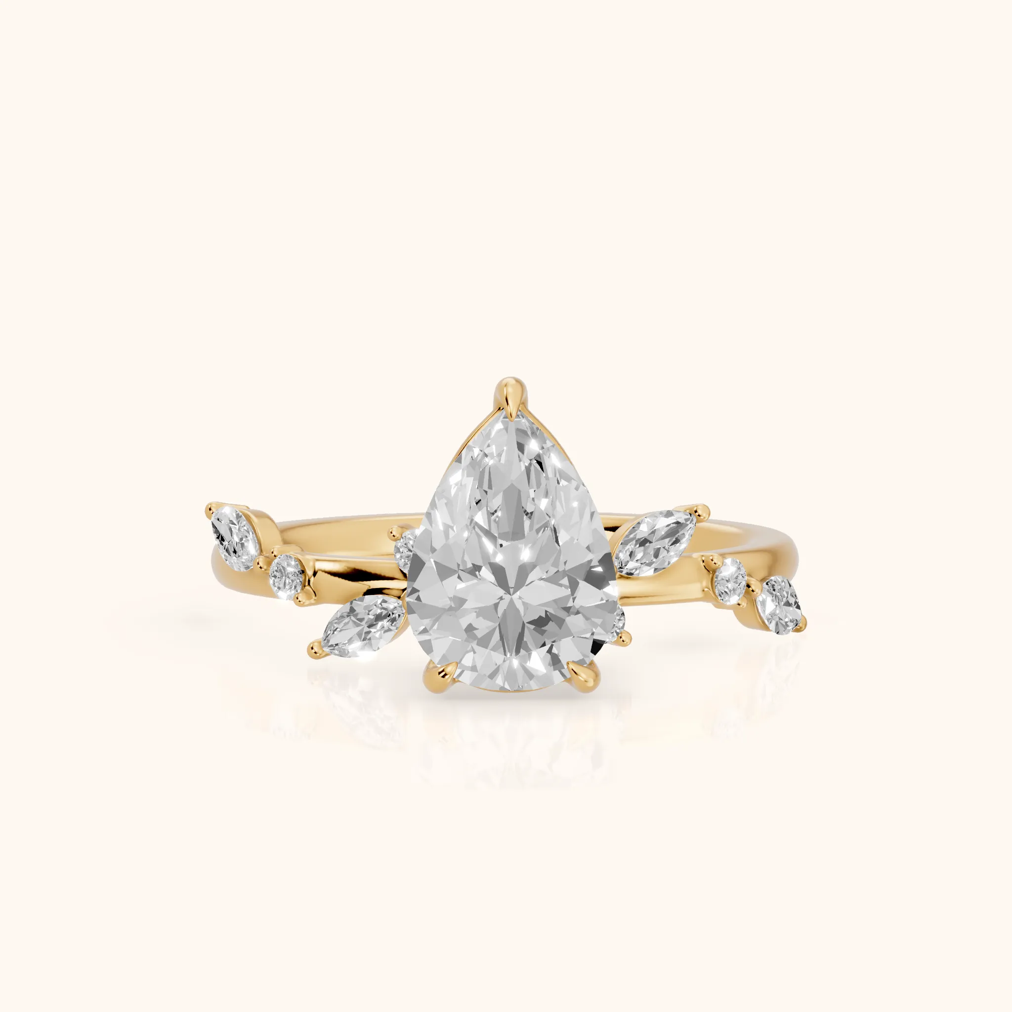 Vivian Leaf Pear Diamond Engagement Ring in Yellow Gold — view 1