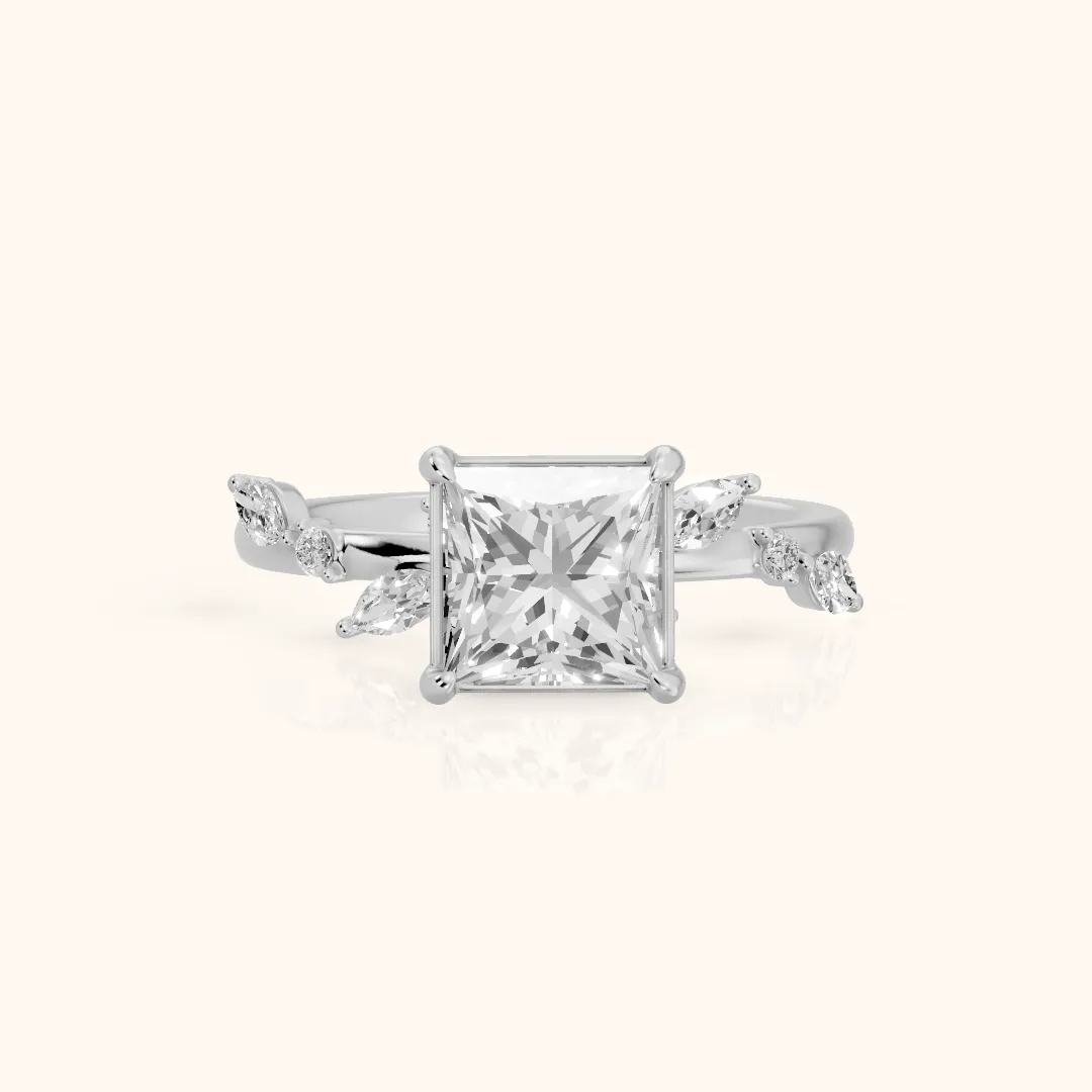 Vivian Leaf Princess Diamond Engagement Ring in Silver — view 2