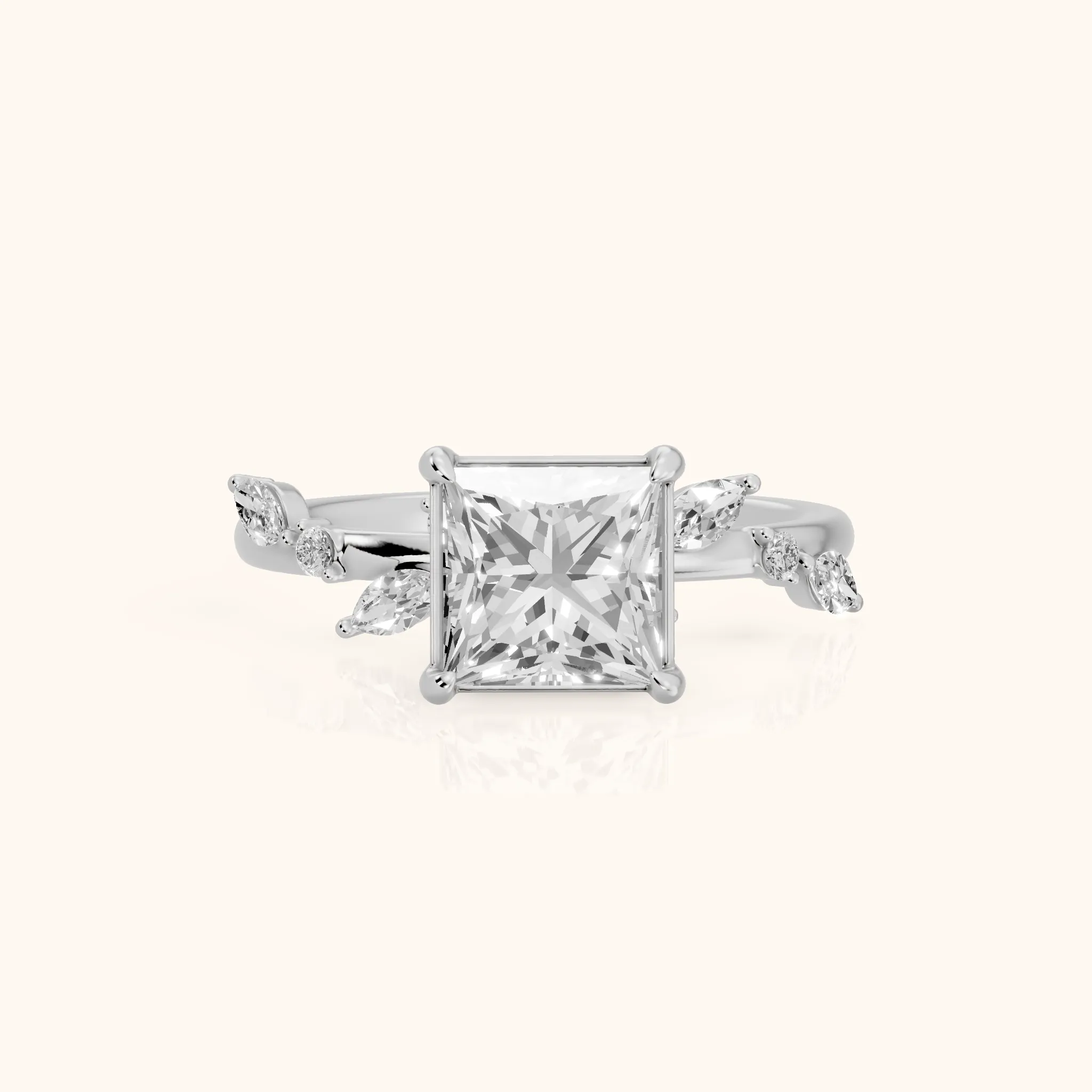 Vivian Leaf Princess Diamond Engagement Ring in Silver — view 1