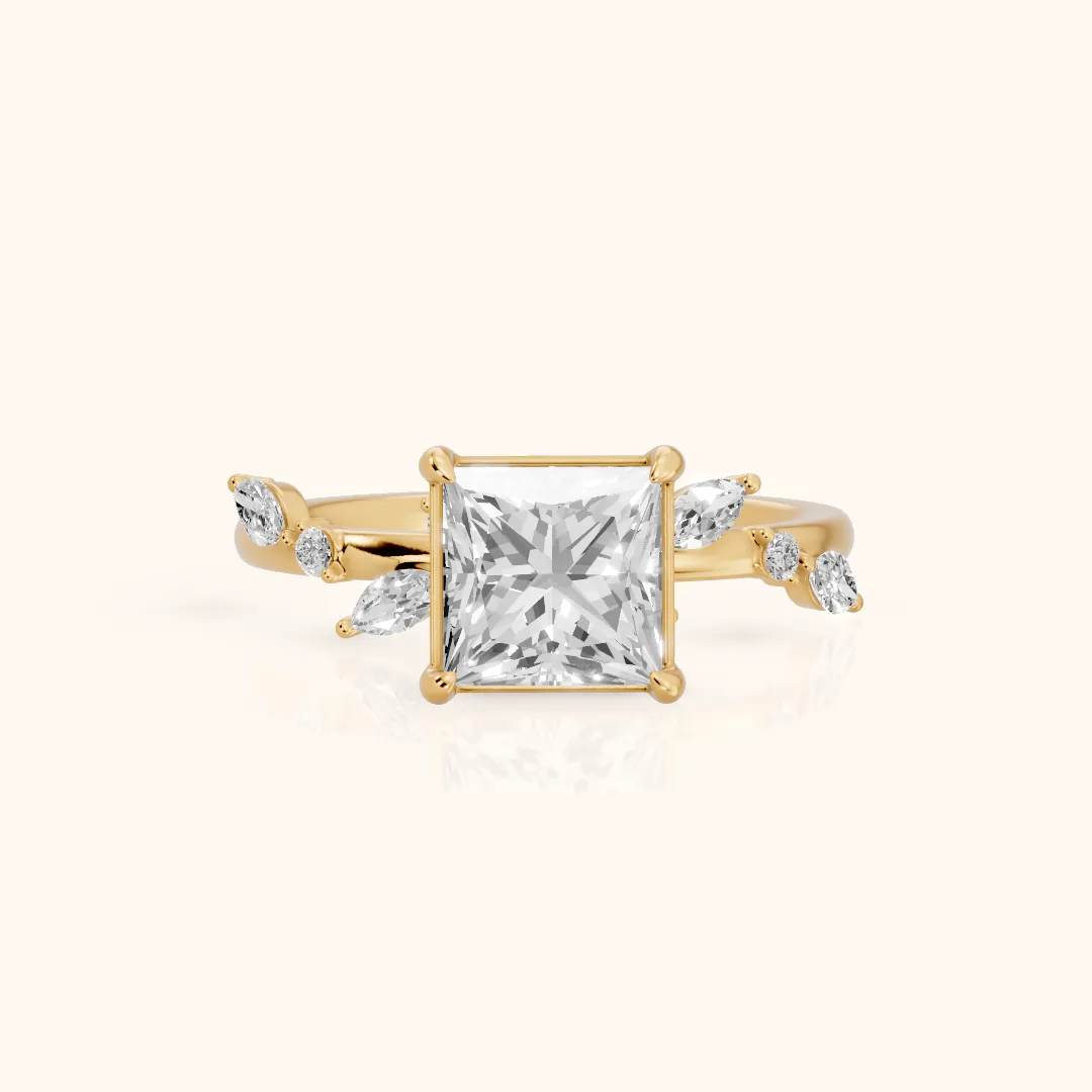 Vivian Leaf Princess Diamond Engagement Ring in Yellow Gold — view 2