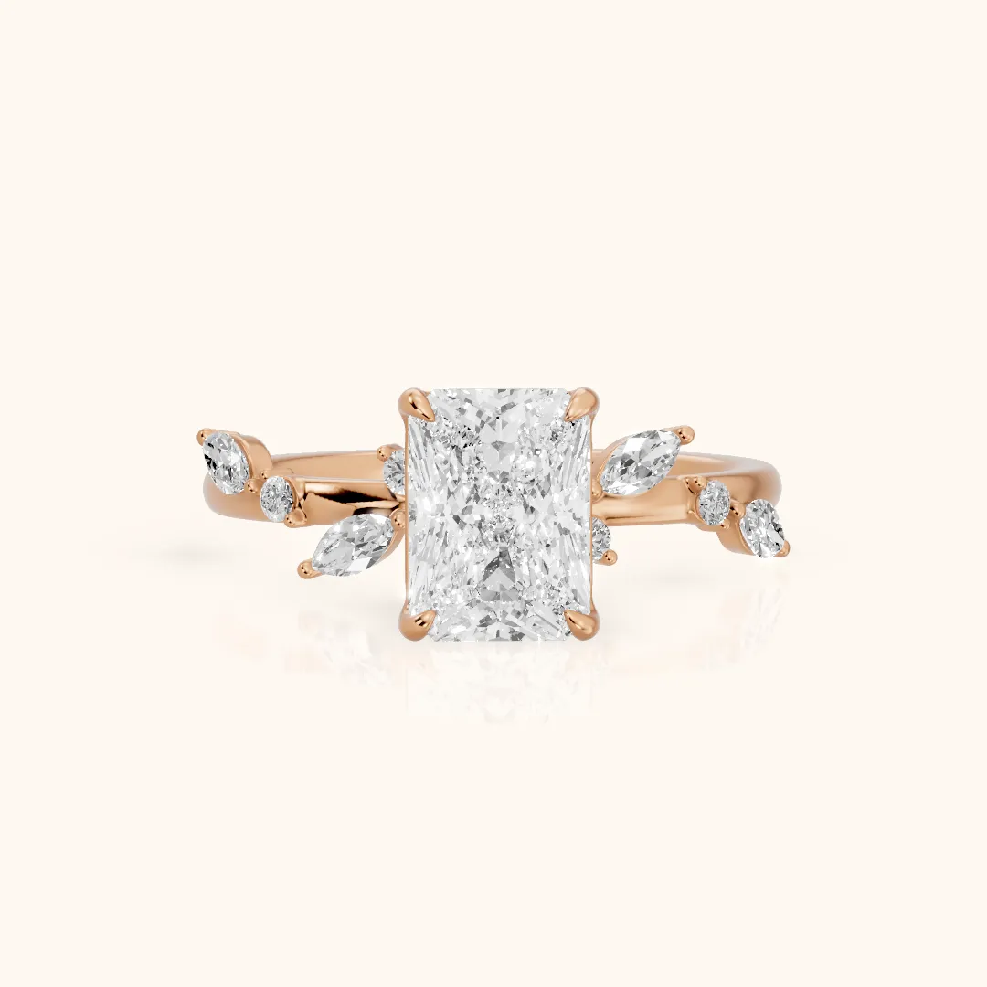 Vivian Leaf Radiant Diamond Engagement Ring in Rose Gold — view 2