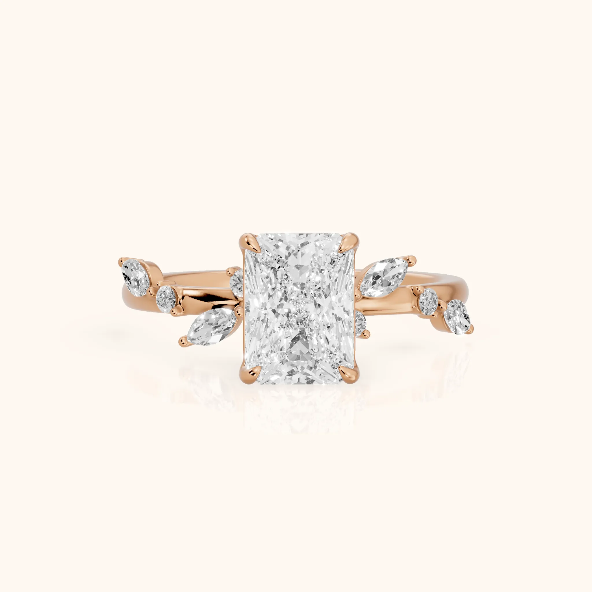 Vivian Leaf Radiant Diamond Engagement Ring in Rose Gold — view 1