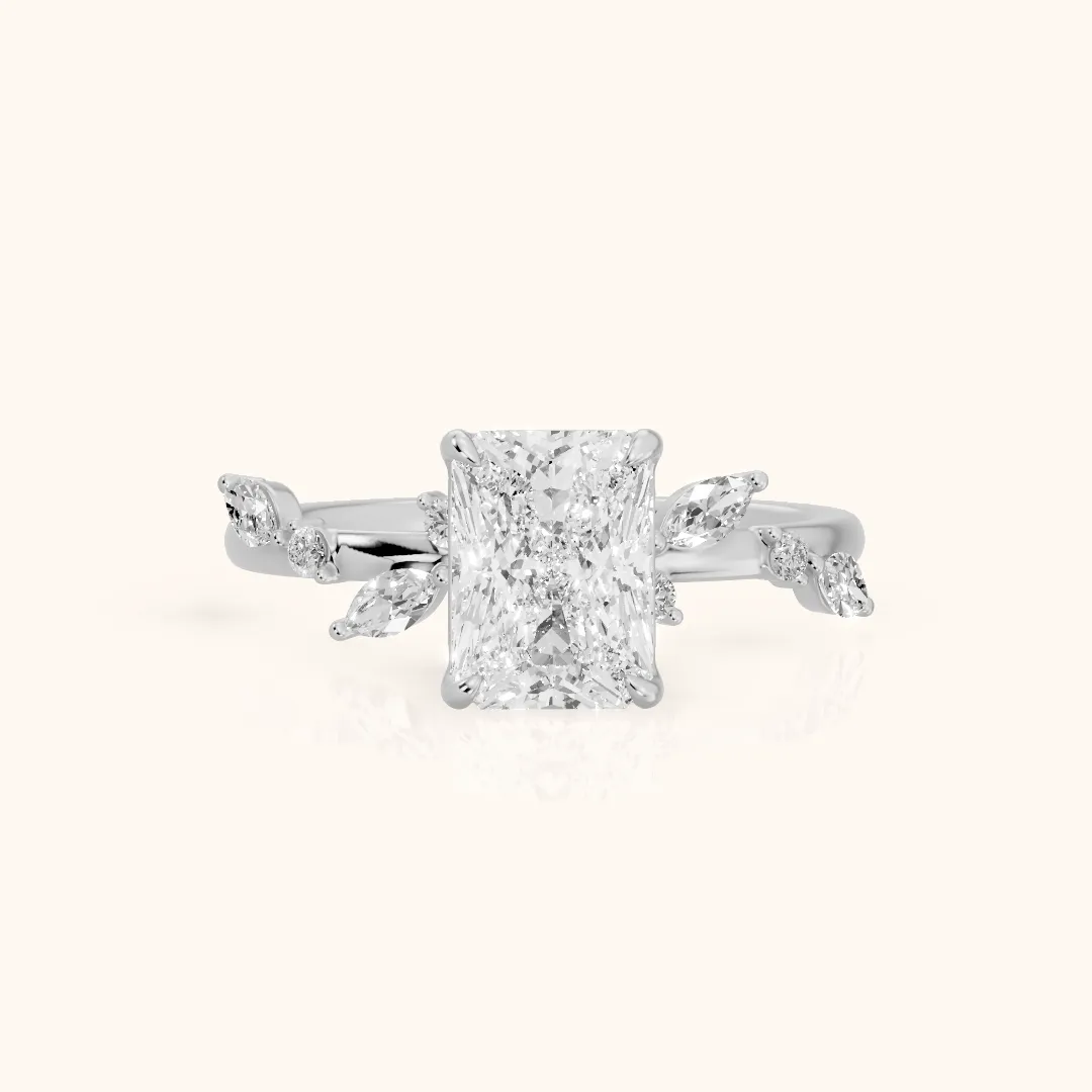 Vivian Leaf Radiant Diamond Engagement Ring in Silver — view 2