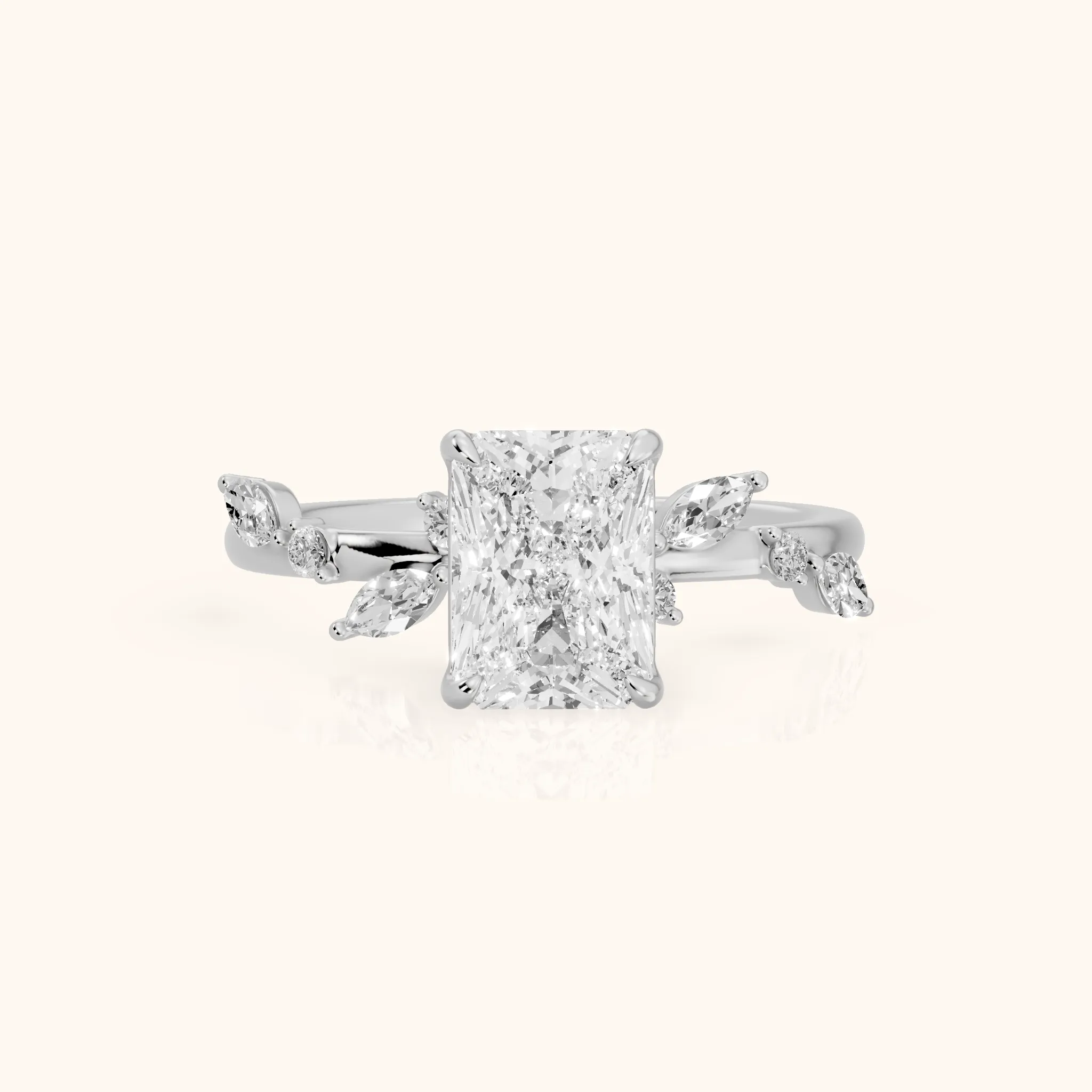 Vivian Leaf Radiant Diamond Engagement Ring in Silver — view 1