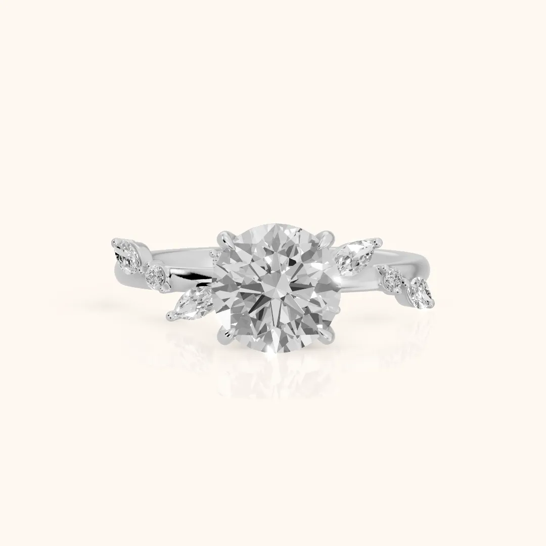 Vivian Leaf Round Diamond Engagement Ring in Silver — view 2