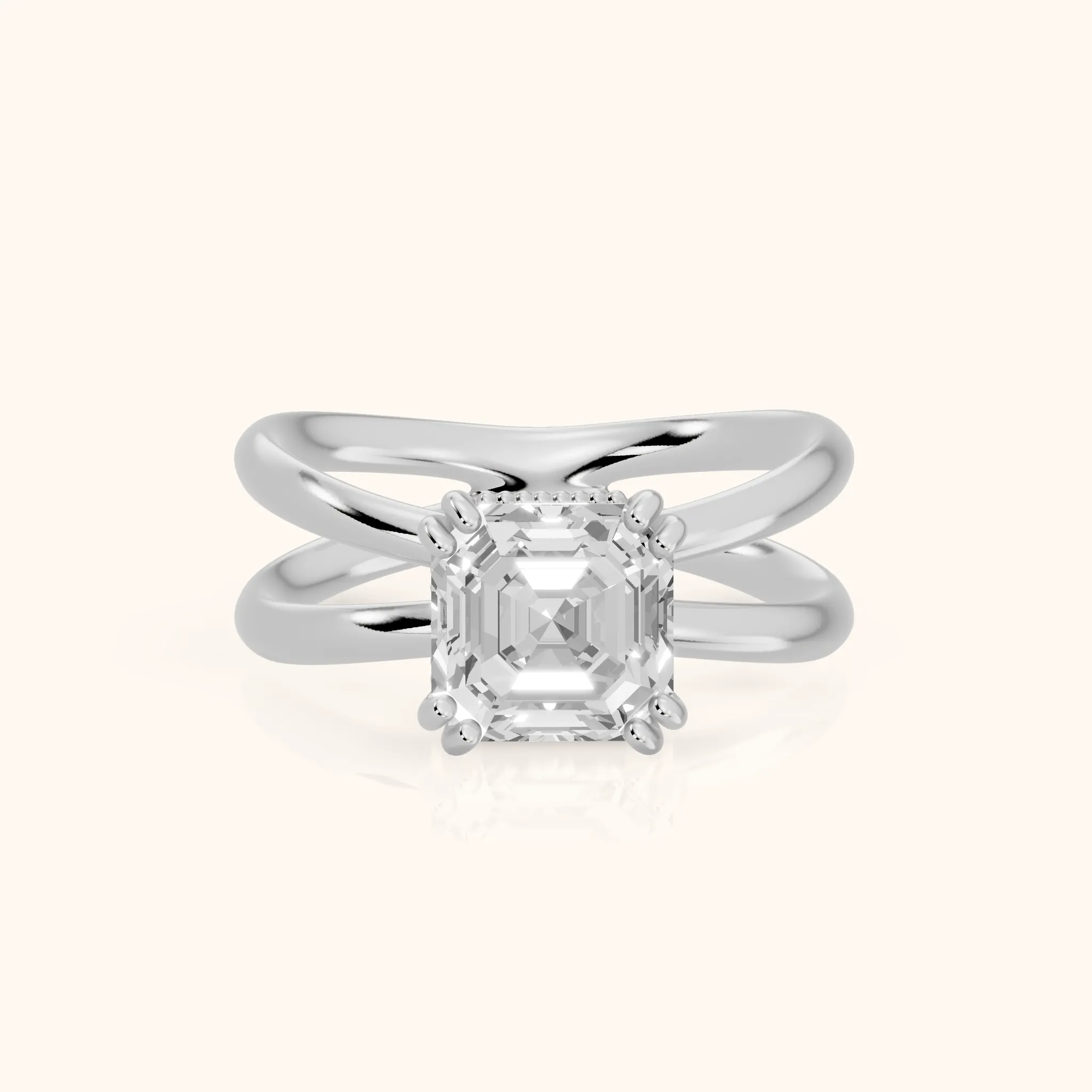 Yvonne Crossover Solitaire Asscher Diamond Engagement Ring in White Gold — view 1