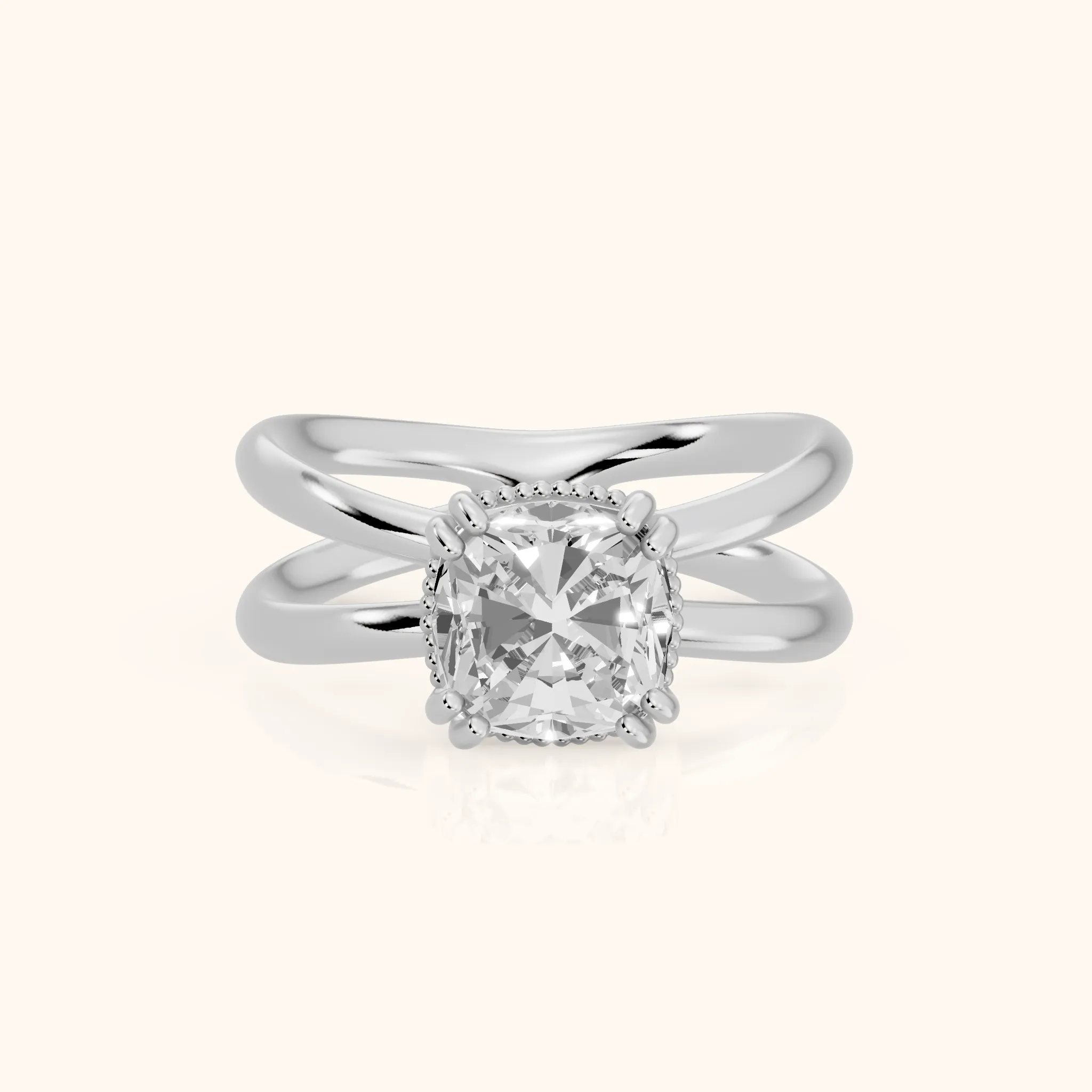 Yvonne Crossover Solitaire Cushion Diamond Engagement Ring in Platinum — view 1