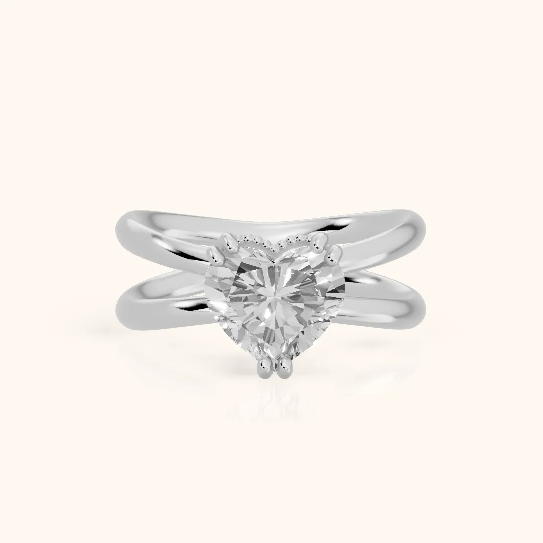 Yvonne Crossover Solitaire Heart Diamond Engagement Ring in Silver — view 2