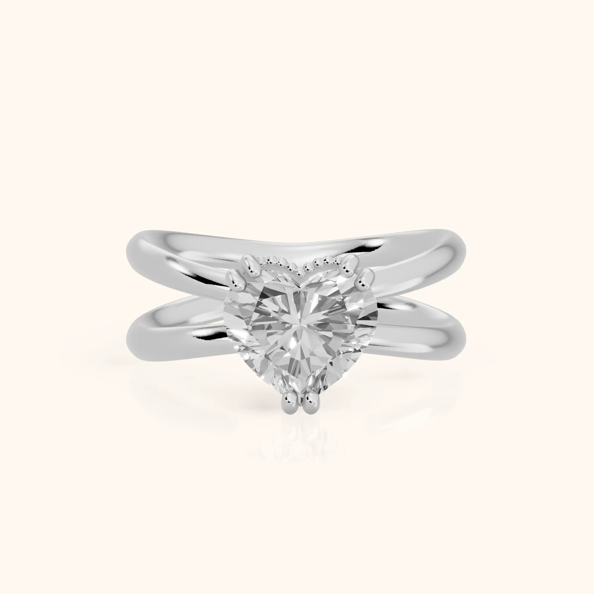 Yvonne Crossover Solitaire Heart Diamond Engagement Ring in Silver — view 1