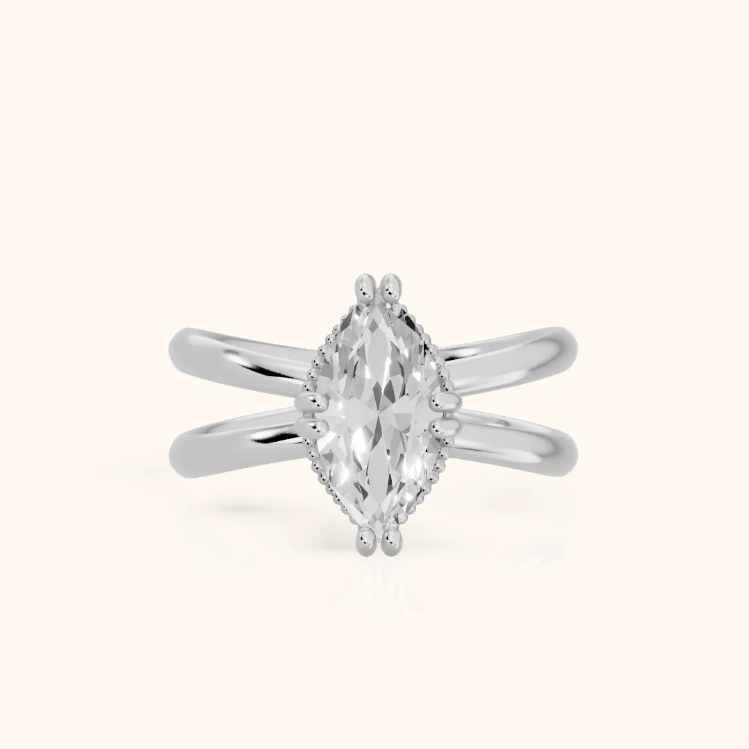 Yvonne Crossover Solitaire Marquise Diamond Engagement Ring in Silver — view 2