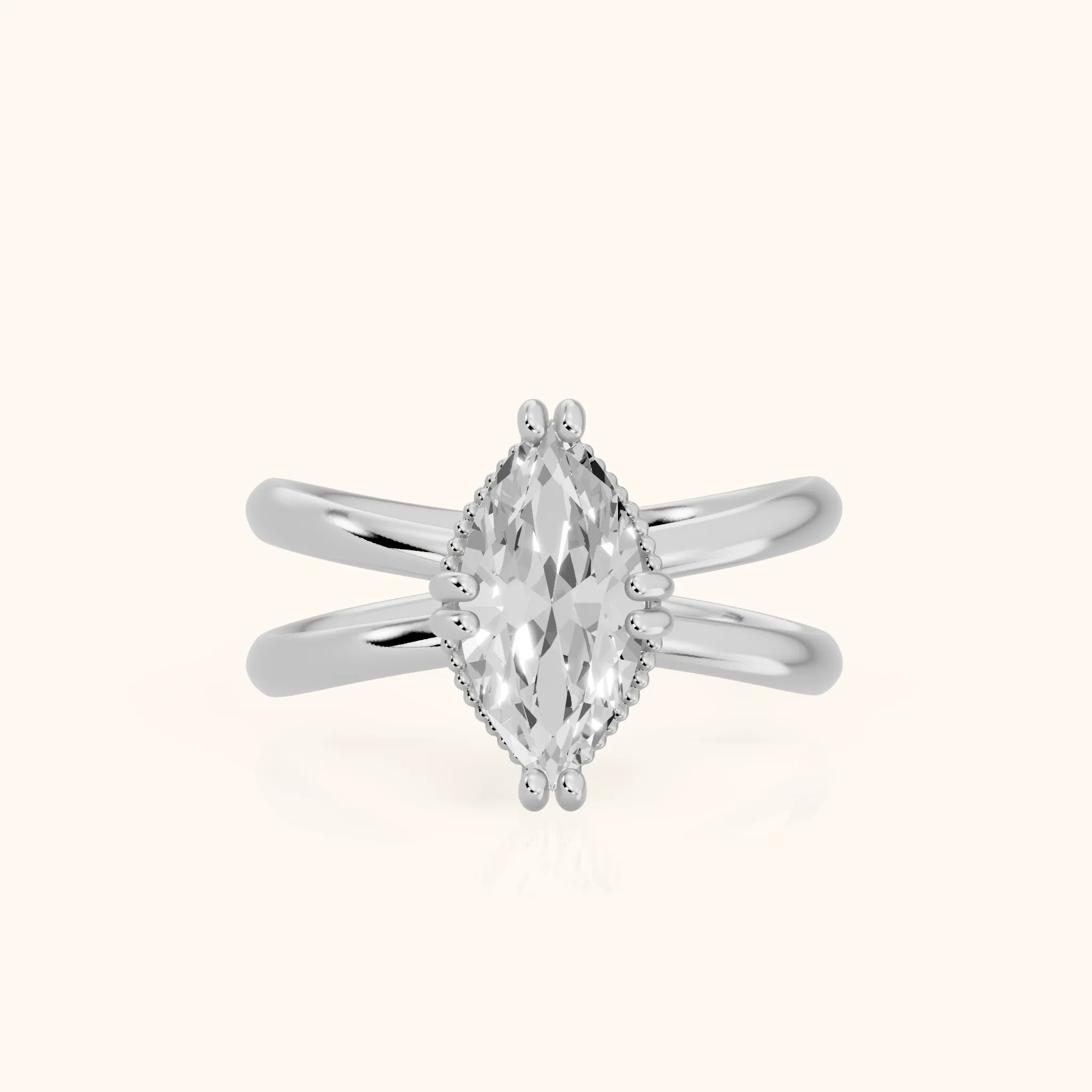 Yvonne Crossover Solitaire Marquise Diamond Engagement Ring in Silver — view 1