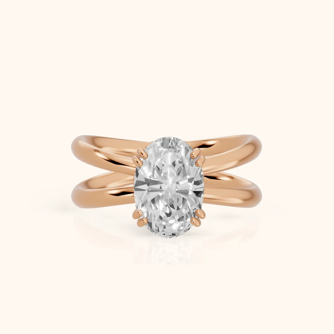Yvonne Crossover Solitaire Oval Diamond Engagement Ring in Rose Gold — view 2