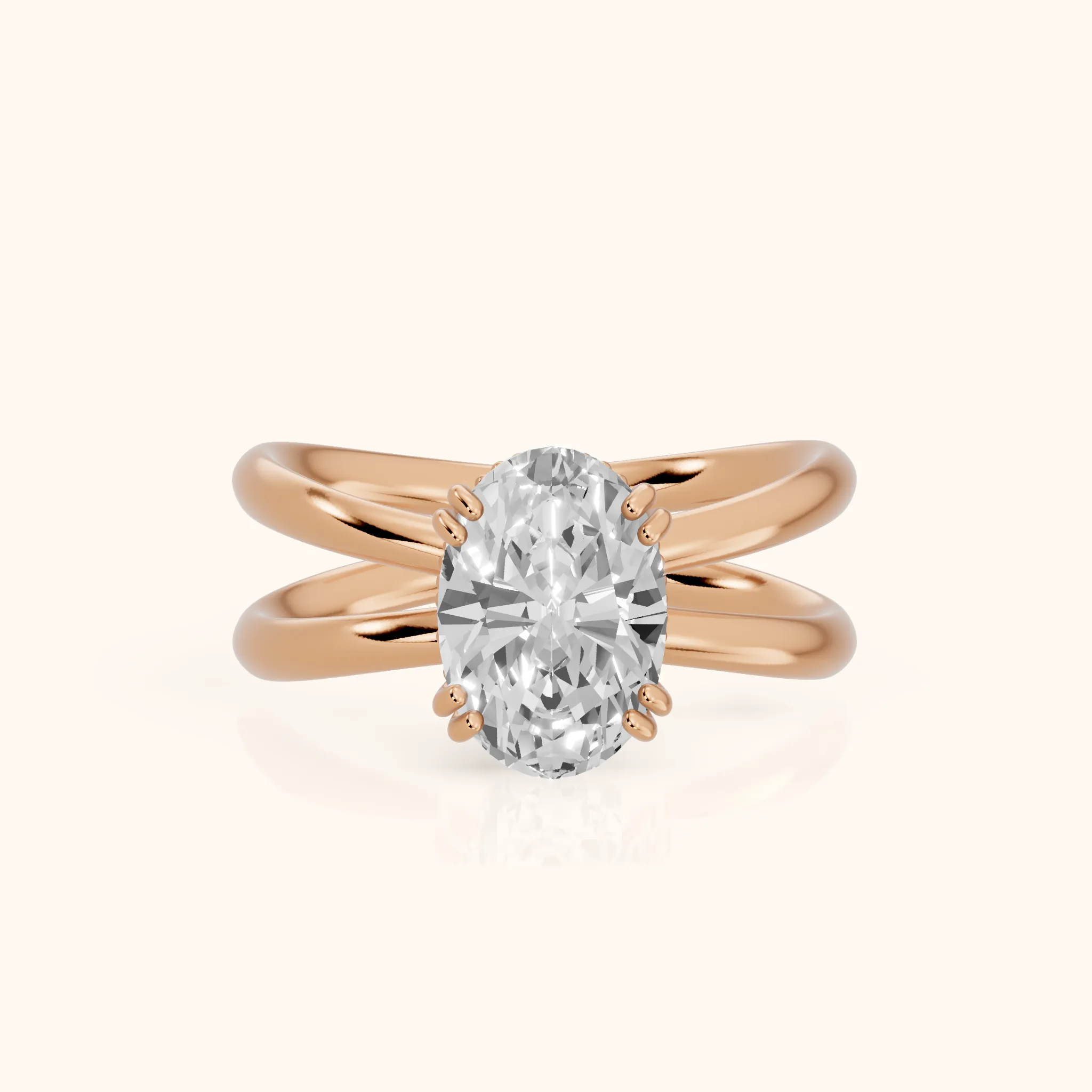 Yvonne Crossover Solitaire Oval Diamond Engagement Ring in Rose Gold — view 1
