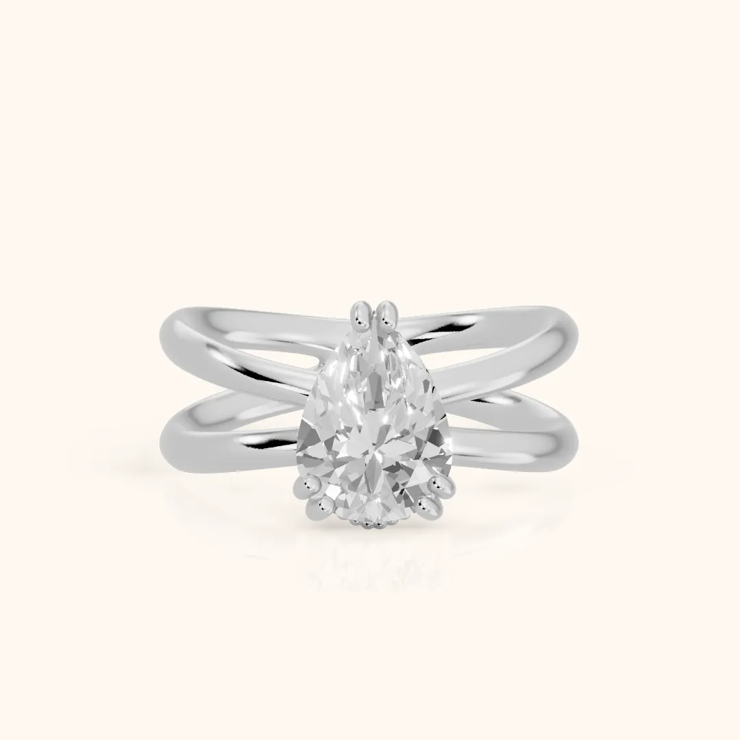 Yvonne Crossover Solitaire Pear Diamond Engagement Ring in Silver — view 2