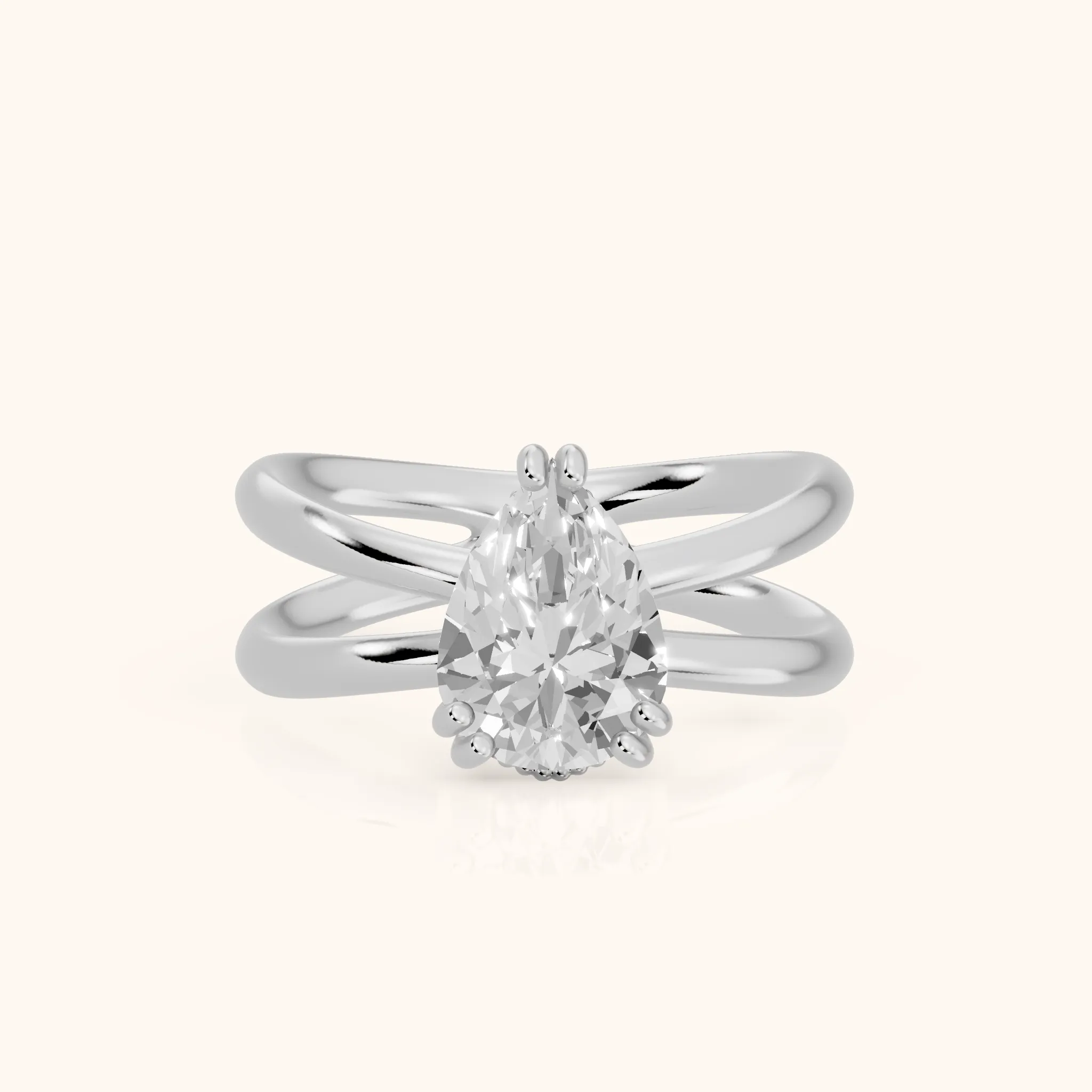 Yvonne Crossover Solitaire Pear Diamond Engagement Ring in Silver — view 1
