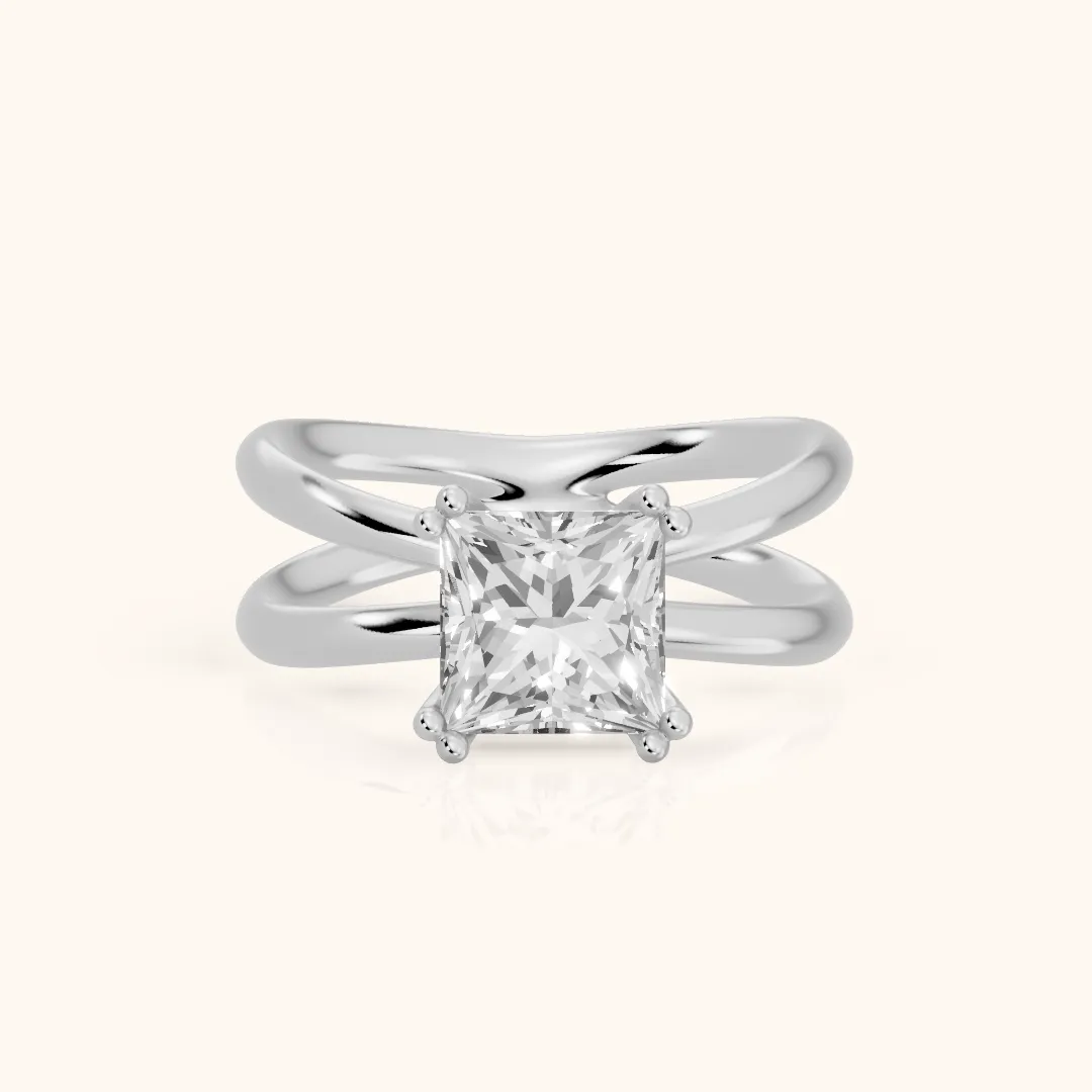 Yvonne Crossover Solitaire Princess Diamond Engagement Ring in White Gold — view 2