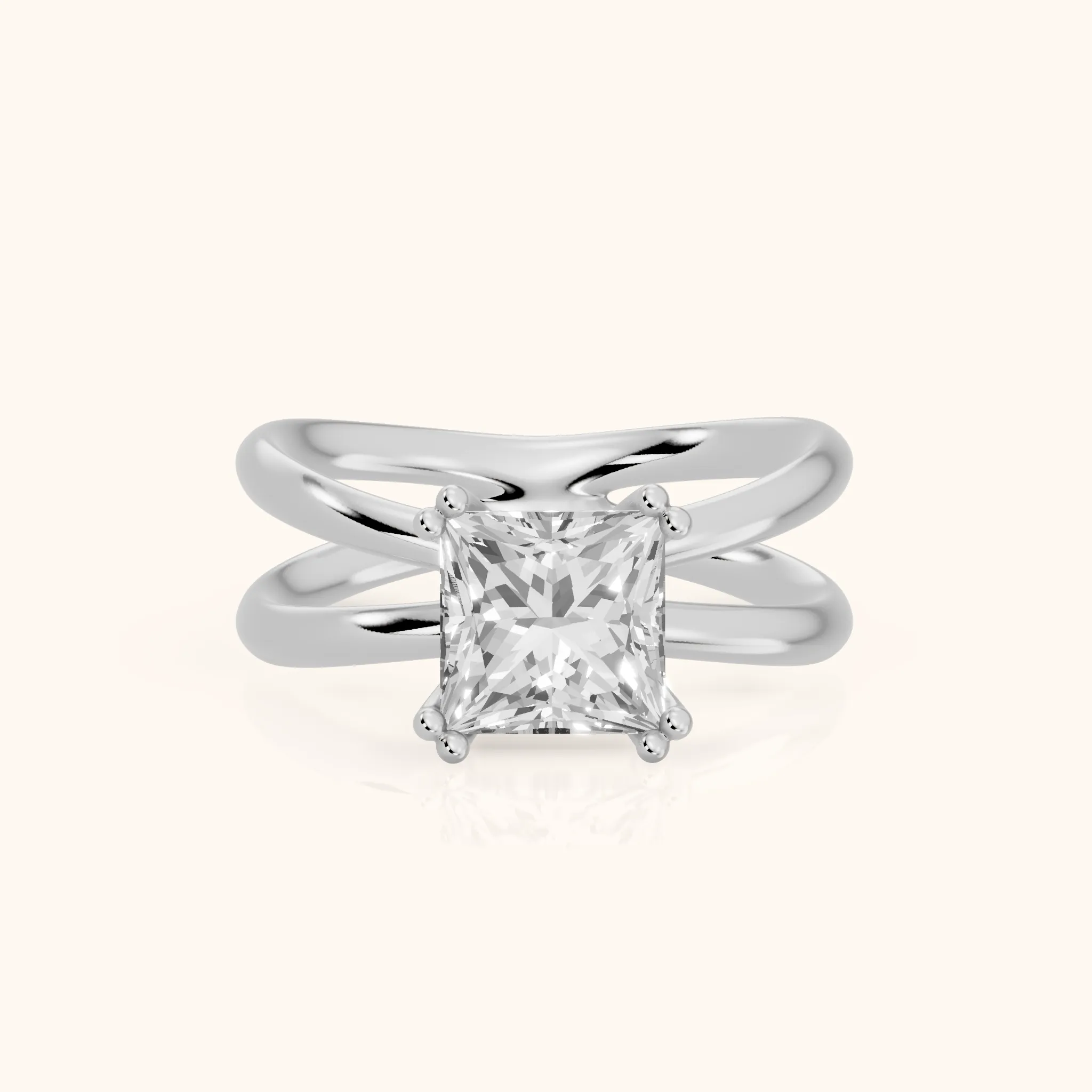Yvonne Crossover Solitaire Princess Diamond Engagement Ring in White Gold — view 1