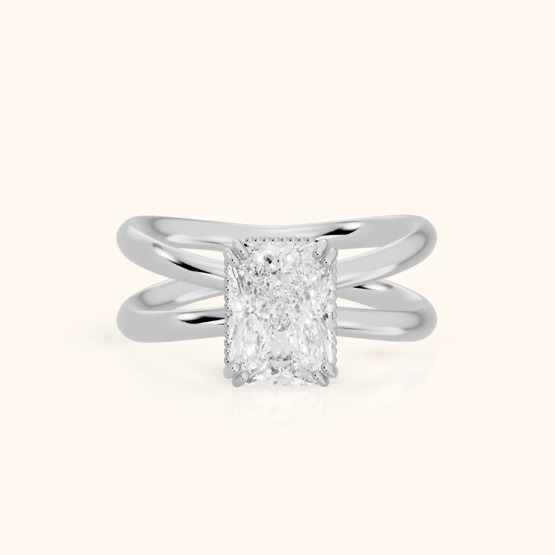 Yvonne Crossover Solitaire Radiant Diamond Engagement Ring in Platinum — view 2