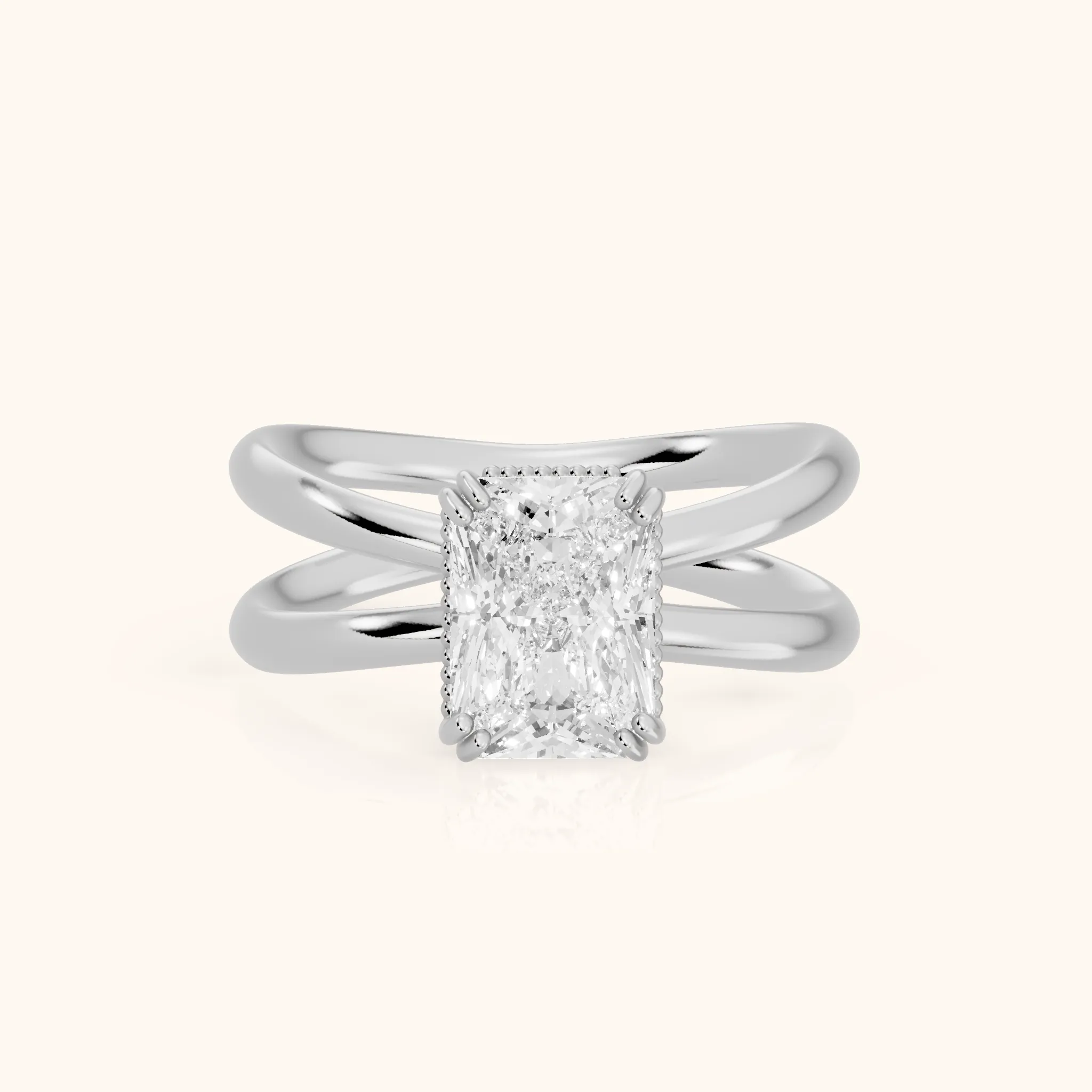 Yvonne Crossover Solitaire Radiant Diamond Engagement Ring in Platinum — view 1
