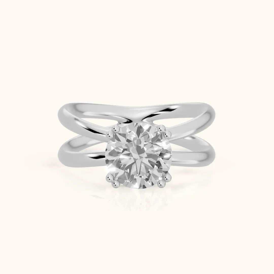 Yvonne Crossover Solitaire Round Diamond Engagement Ring in Platinum — view 2
