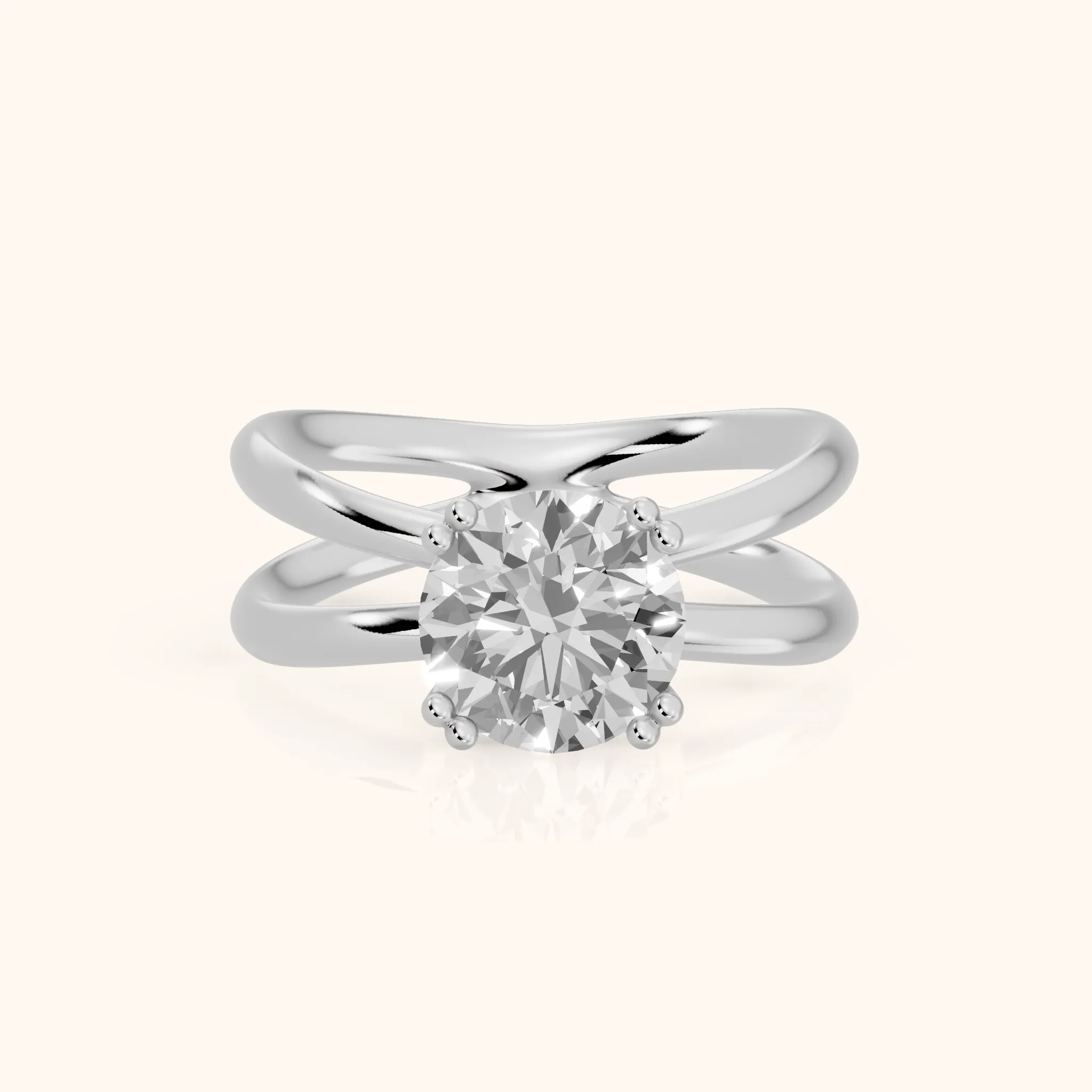 Yvonne Crossover Solitaire Round Diamond Engagement Ring in Platinum — view 1