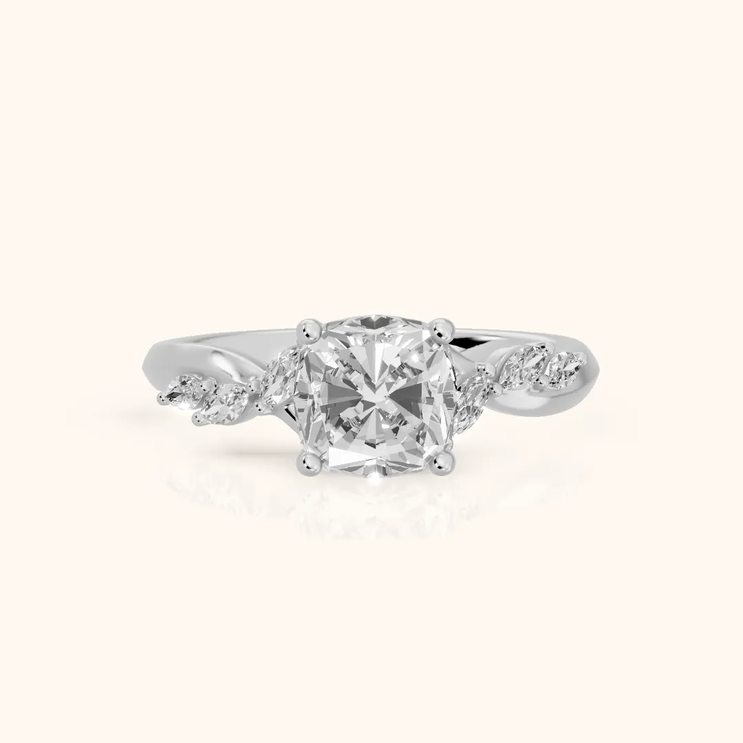Cathy Leaf Twist Cushion Diamond Engagement Ring in Silver — view 2