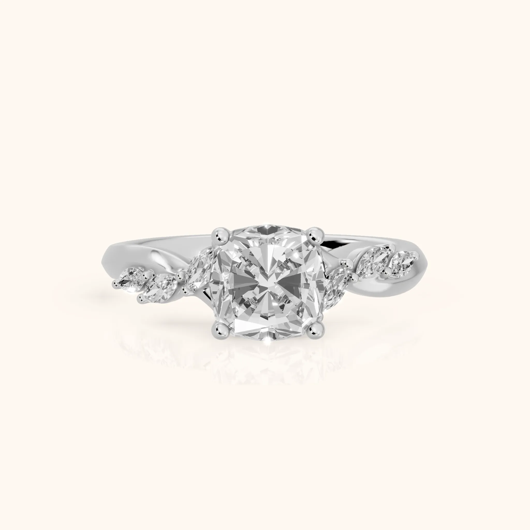 Cathy Leaf Twist Cushion Diamond Engagement Ring in Silver — view 1