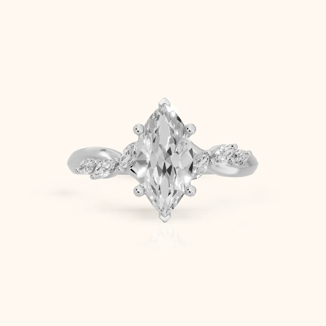 Cathy Leaf Twist Marquise Diamond Engagement Ring in Platinum — view 2