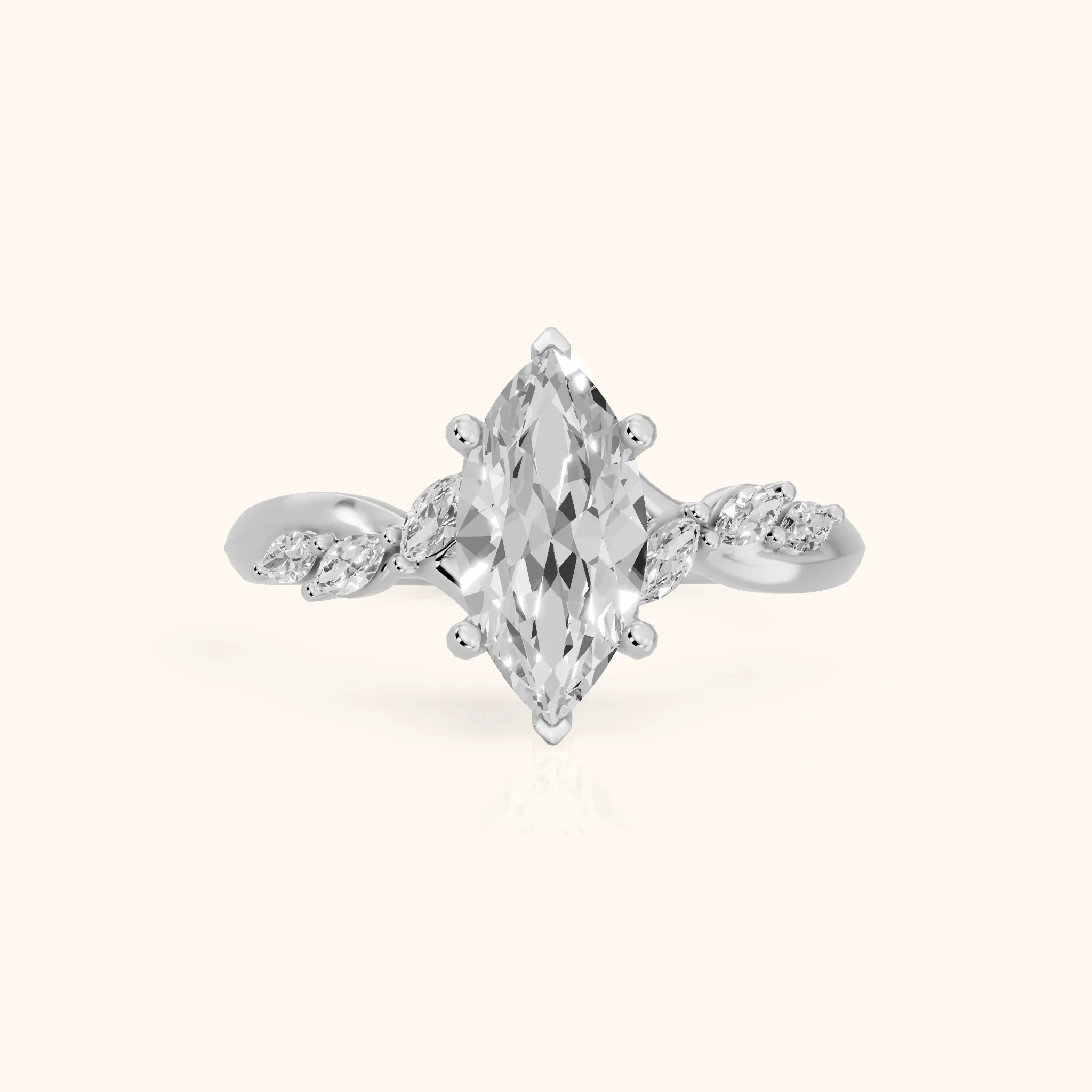 Cathy Leaf Twist Marquise Diamond Engagement Ring in Platinum — view 1