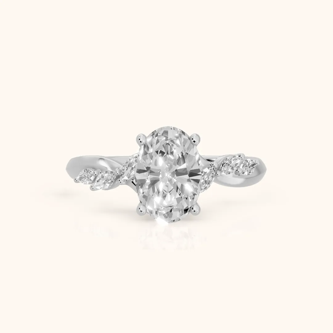 Cathy Leaf Twist Oval Diamond Engagement Ring in Platinum — view 2