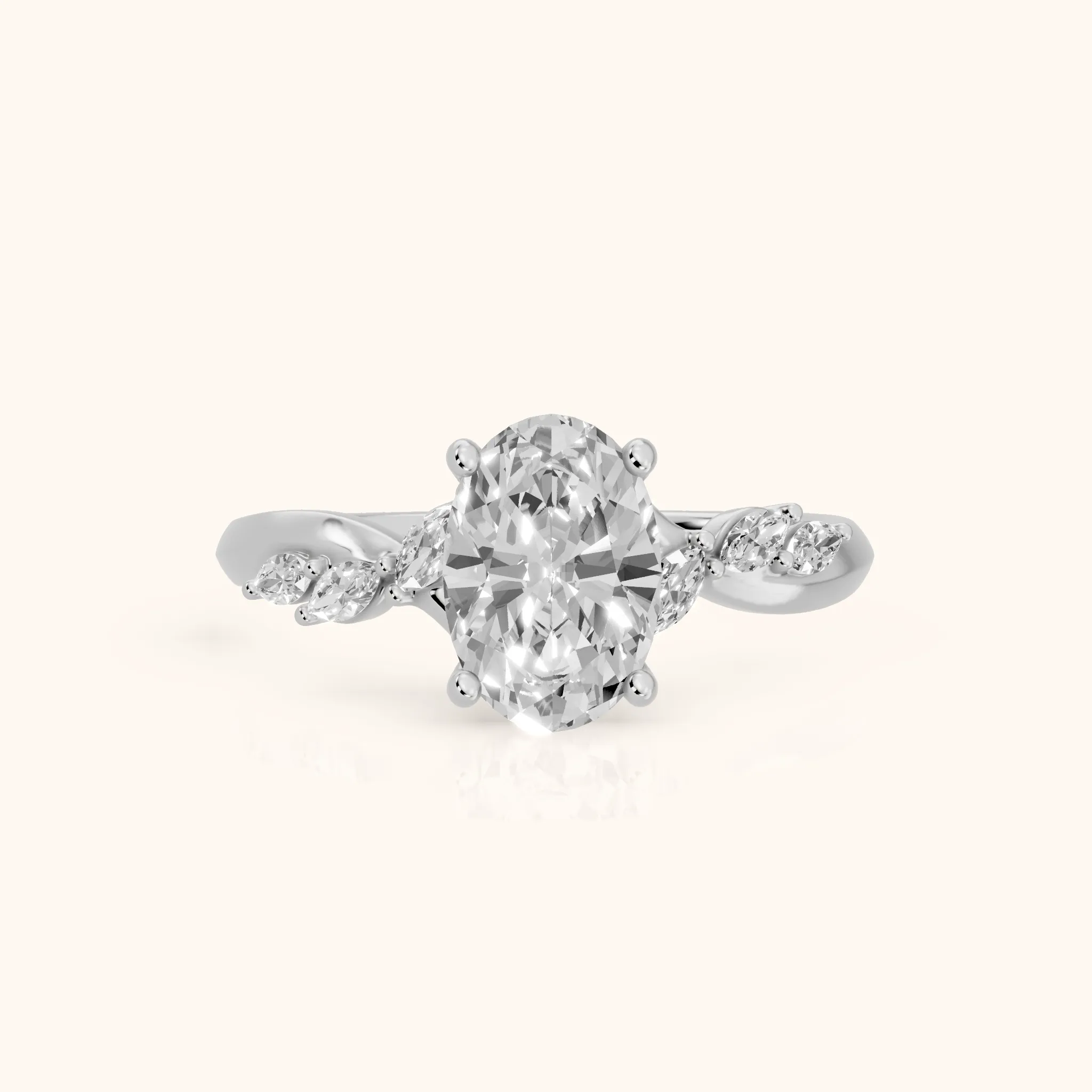 Cathy Leaf Twist Oval Diamond Engagement Ring in Platinum — view 1
