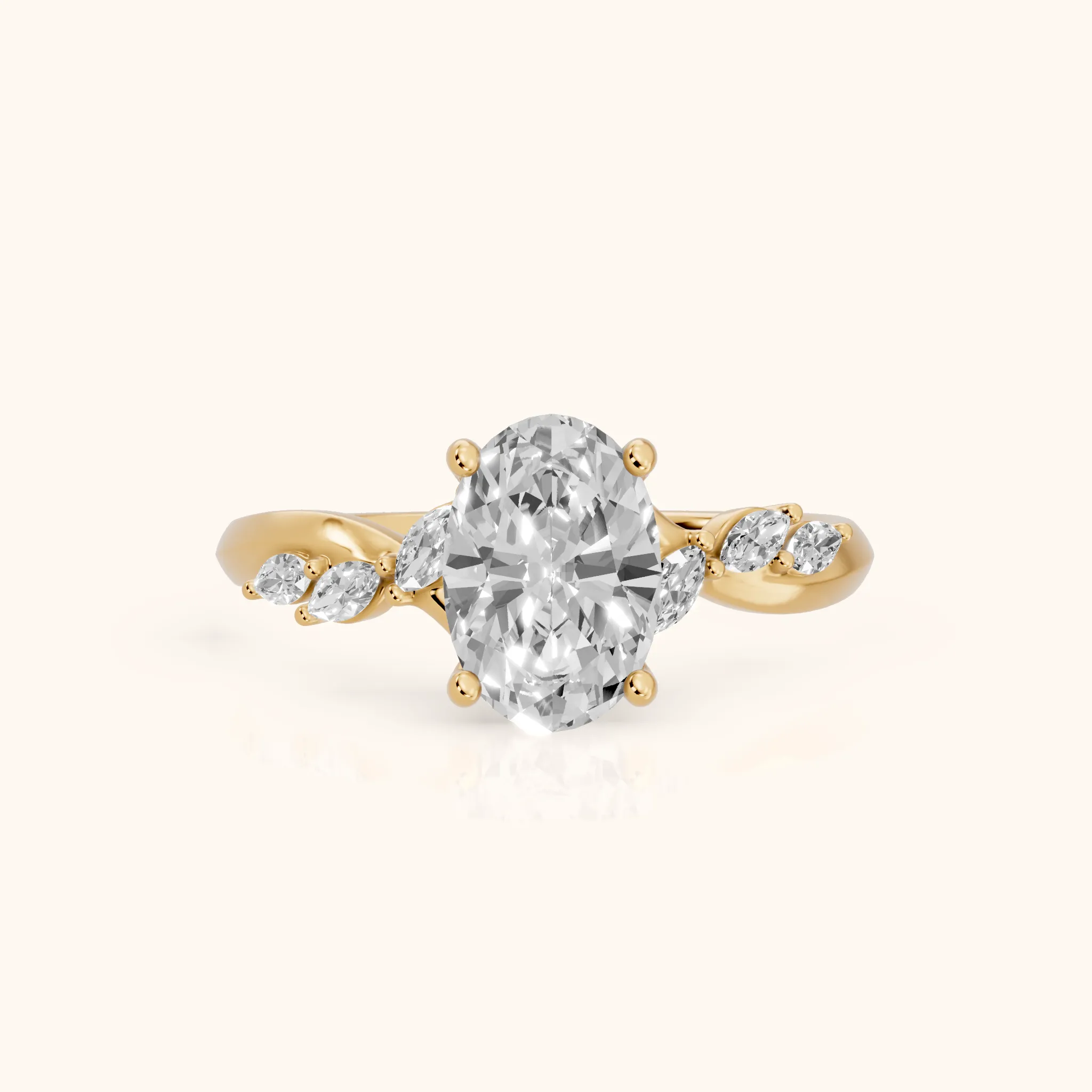 Cathy Leaf Twist Oval Diamond Engagement Ring in Yellow Gold — view 1