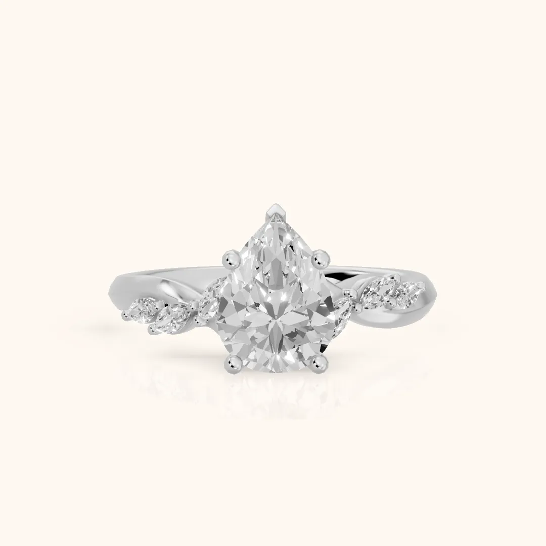 Cathy Leaf Twist Pear Diamond Engagement Ring in Silver — view 2