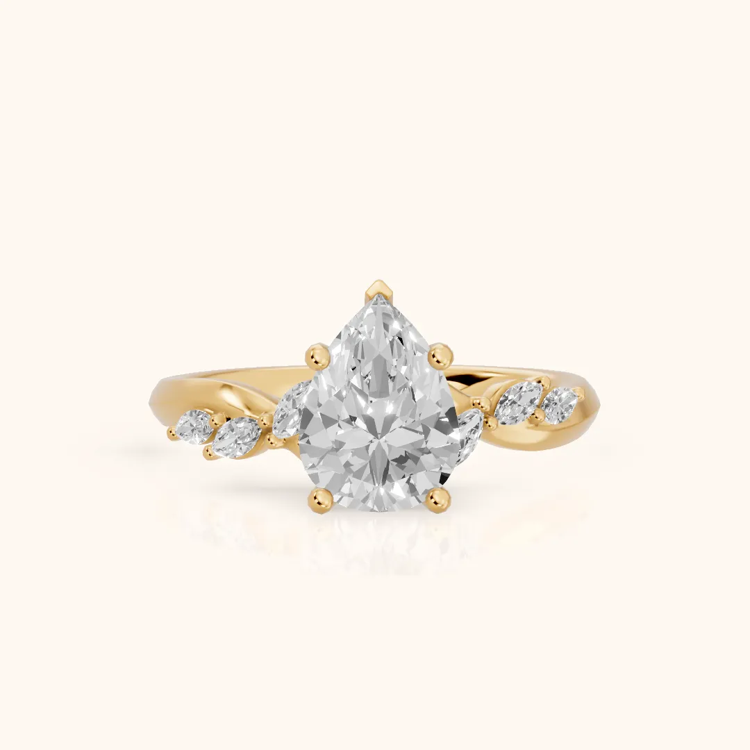 Cathy Leaf Twist Pear Diamond Engagement Ring in Yellow Gold — view 2