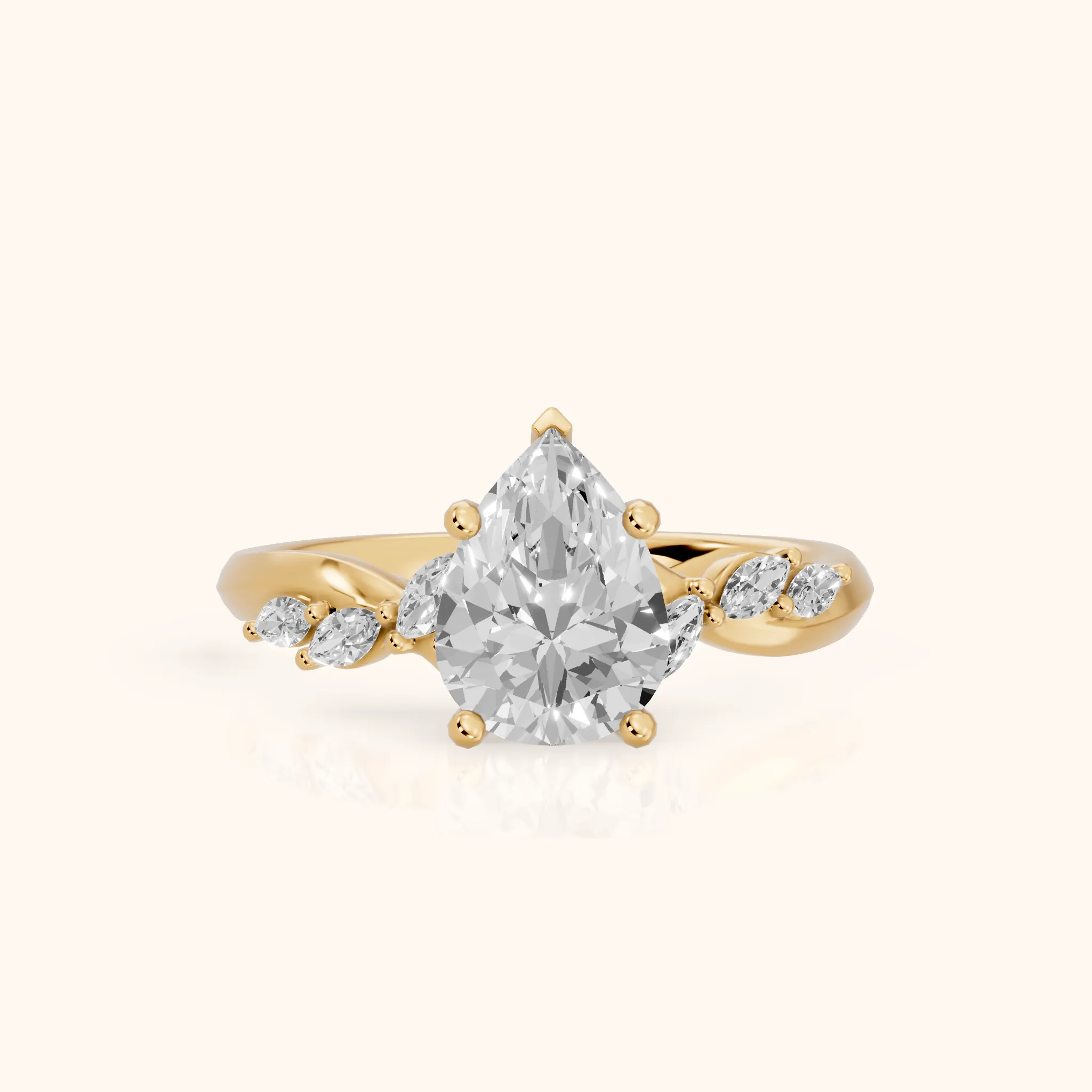 Cathy Leaf Twist Pear Diamond Engagement Ring in Yellow Gold — view 1