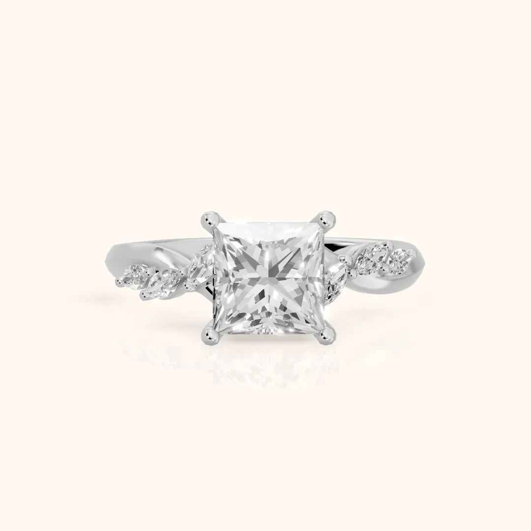 Cathy Leaf Twist Princess Diamond Engagement Ring in Silver — view 2