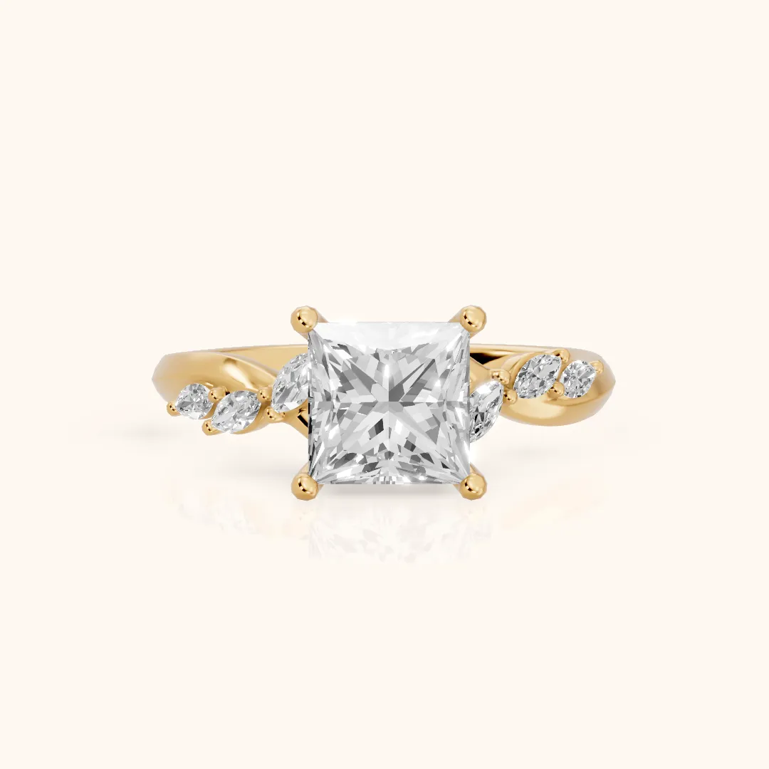 Cathy Leaf Twist Princess Diamond Engagement Ring in Yellow Gold — view 2