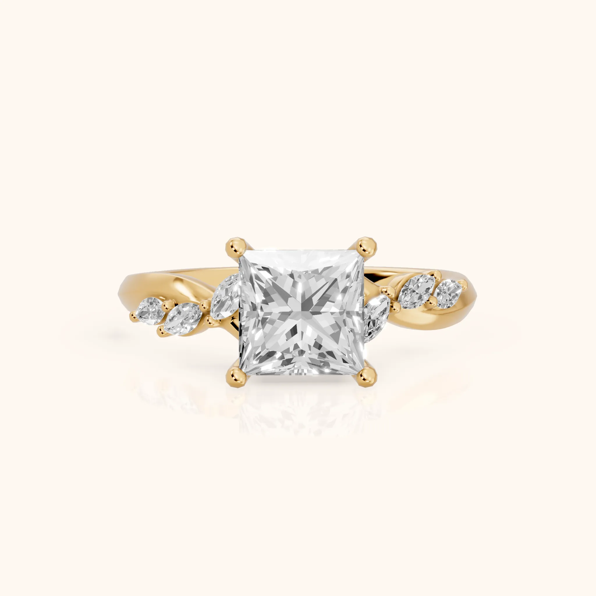 Cathy Leaf Twist Princess Diamond Engagement Ring in Yellow Gold — view 1