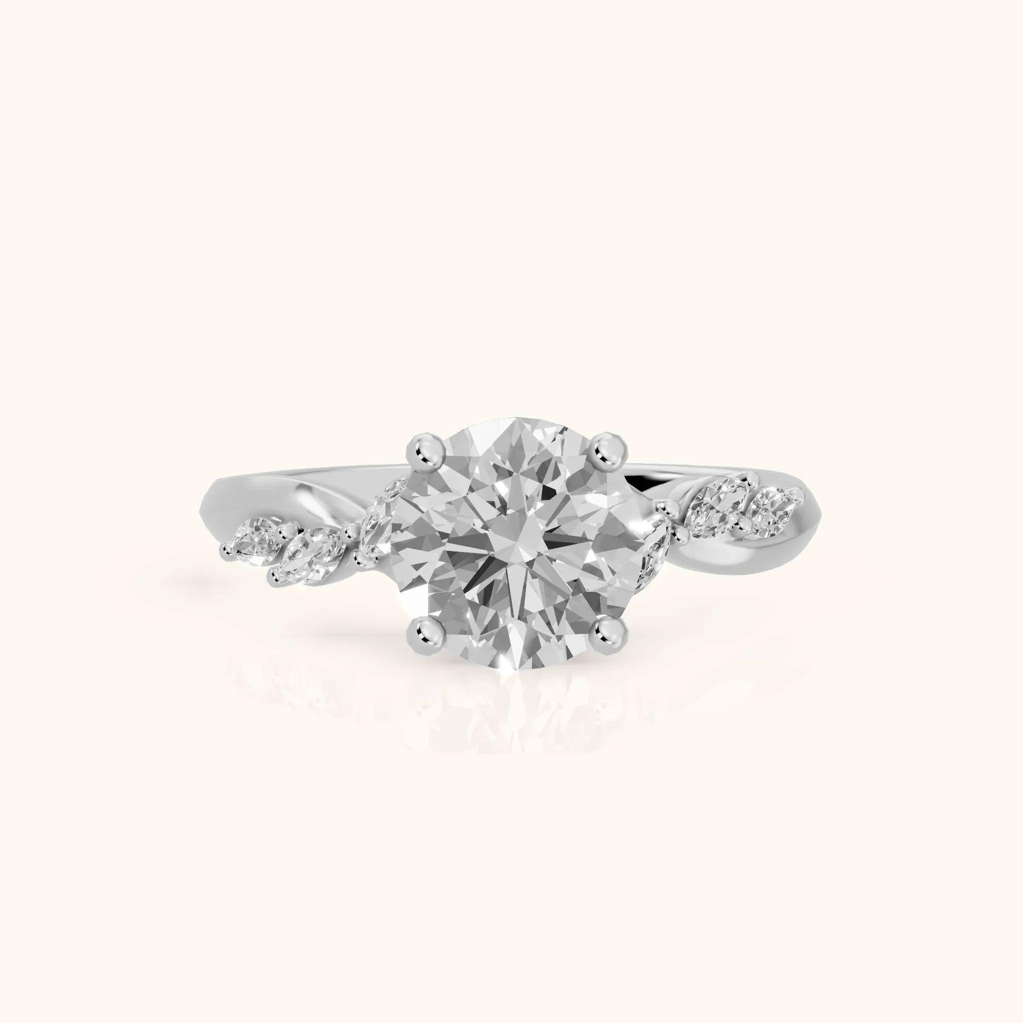 Cathy Leaf Twist Round Diamond Engagement Ring in Silver — view 1