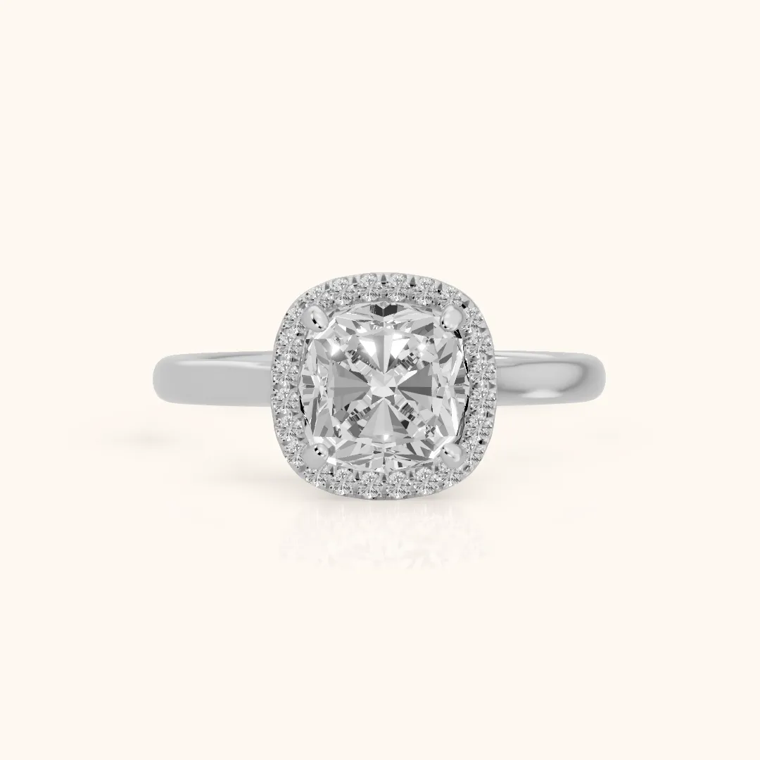 Clover Halo Cathedral Cushion Diamond Engagement Ring in Silver — view 2